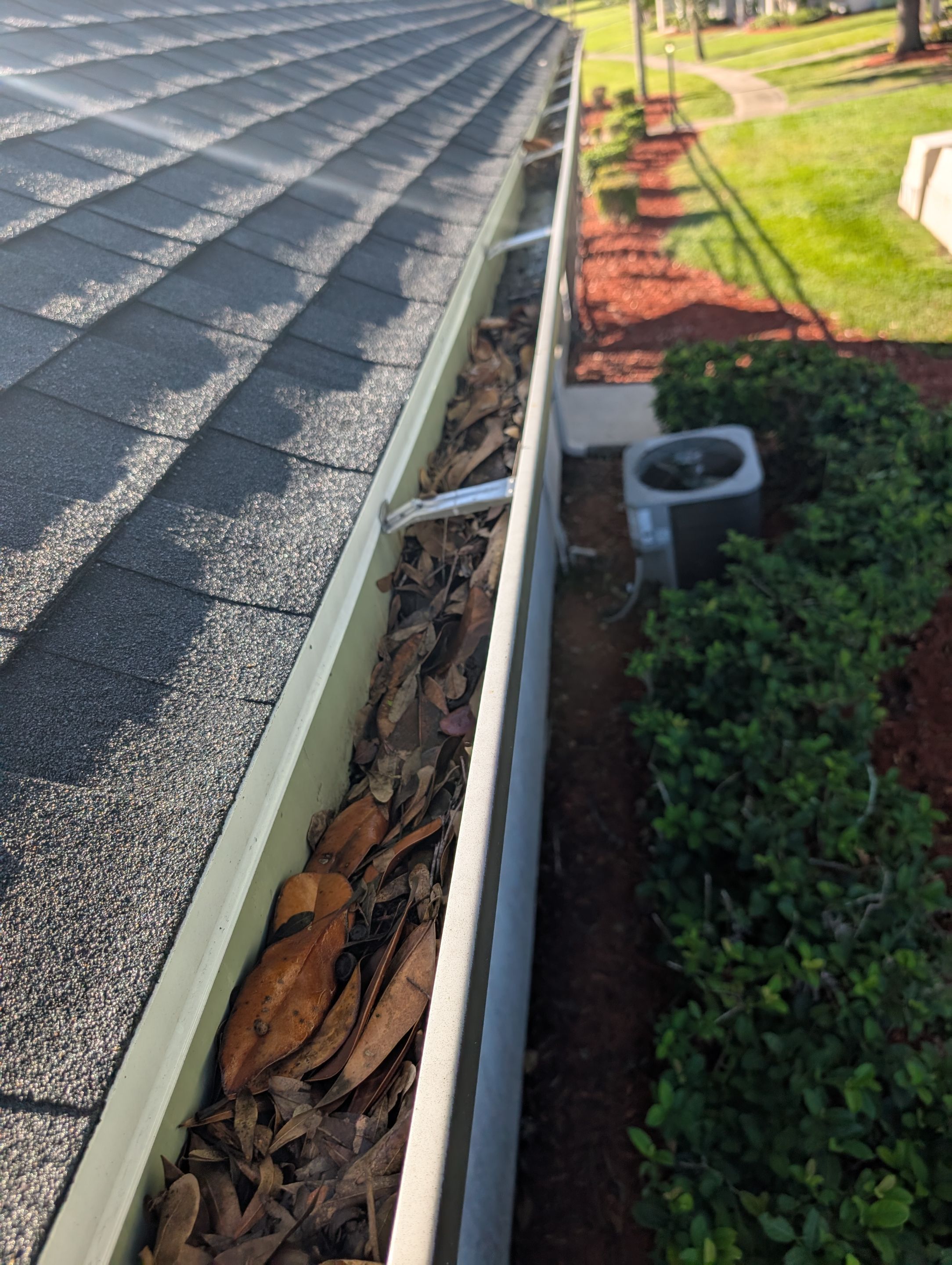 Commercial gutter cleaning Georgia before photo with filled gutters