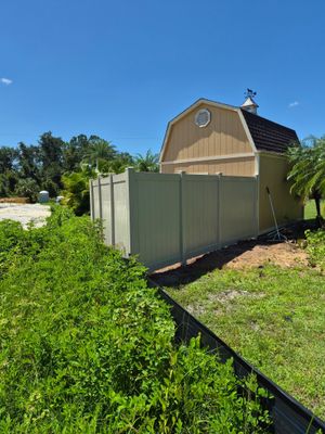 Tan Vinyl Privacy Fence Enclosure Installation in North Port