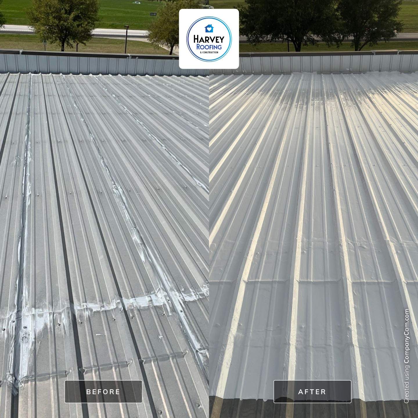 Commercial Roofing Installation using TRP #924 Eterna-Sil Premium Silicone Roof Coating by Harvey Roofing & Construction