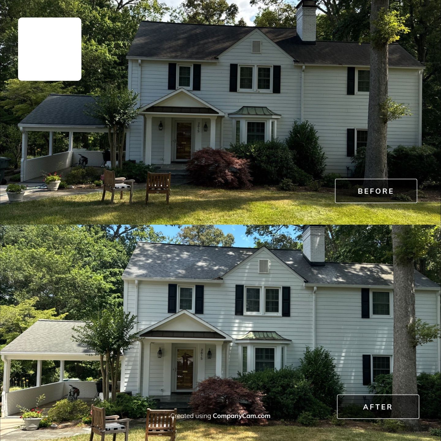 pressure washing service cleaning exterior walls roof and front porch of a home in winston salem nc