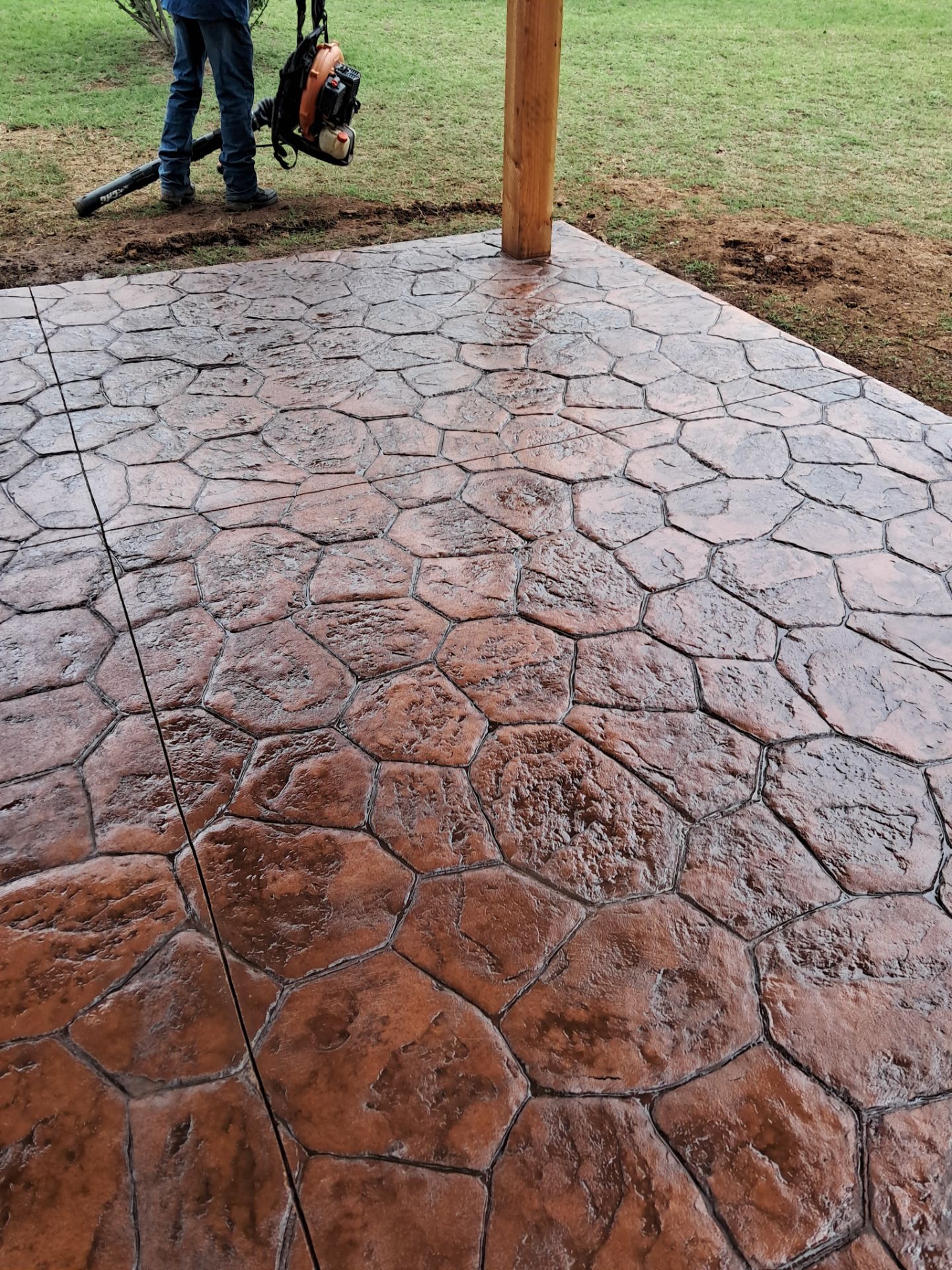 Stamped Concrete & Custom Pergola Build by Clays Services Inc