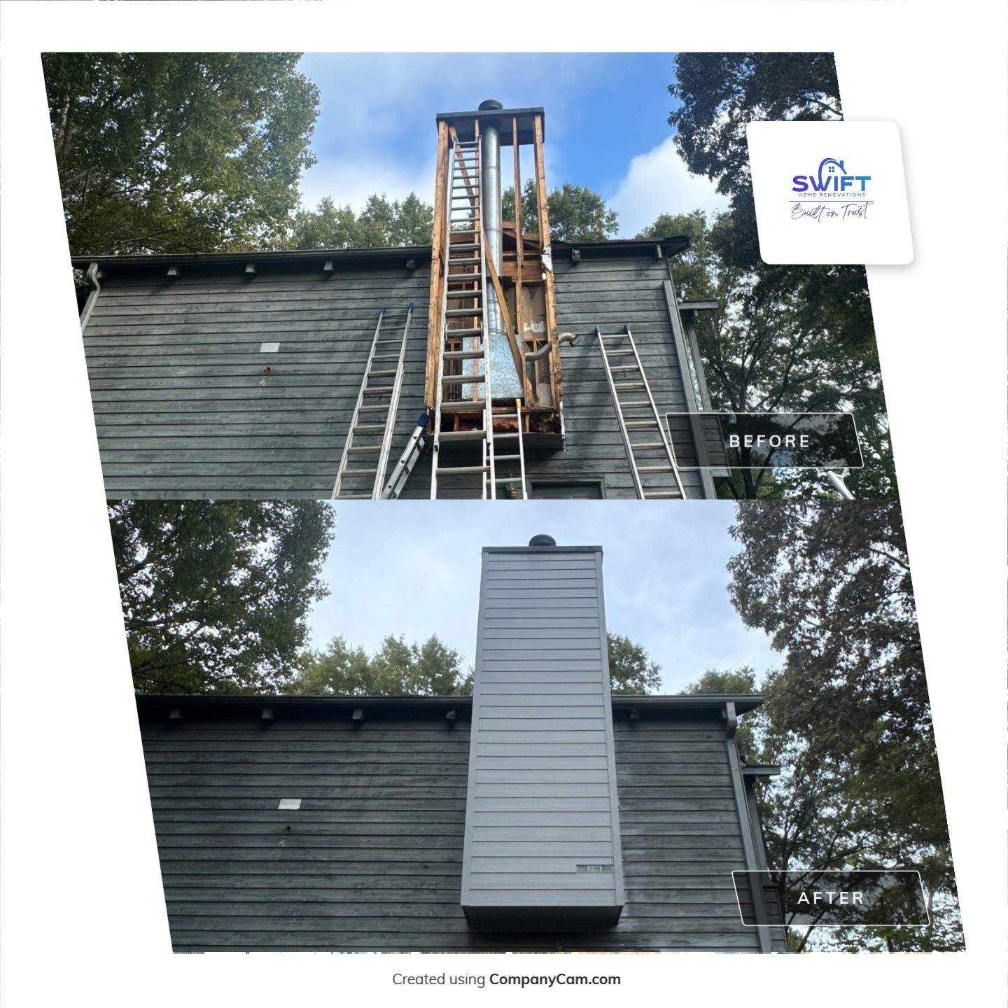 Chimney Chase Siding Replacement and Exterior Painting in Cartersville by Swift Home Renovations 