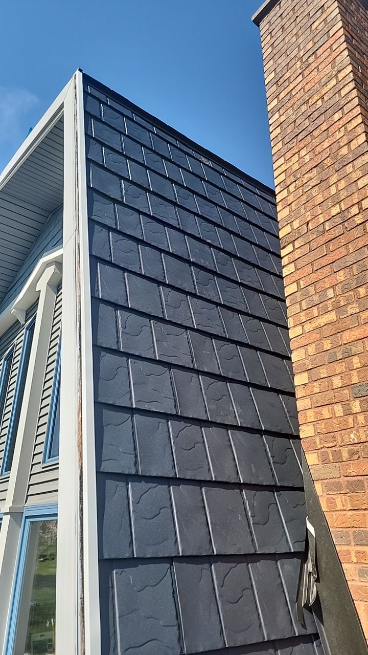 Metal Slate Shingle Roof in Sturgis, Michigan – “Darth Vader Helmet” Home by 4Ever Metal Roofing