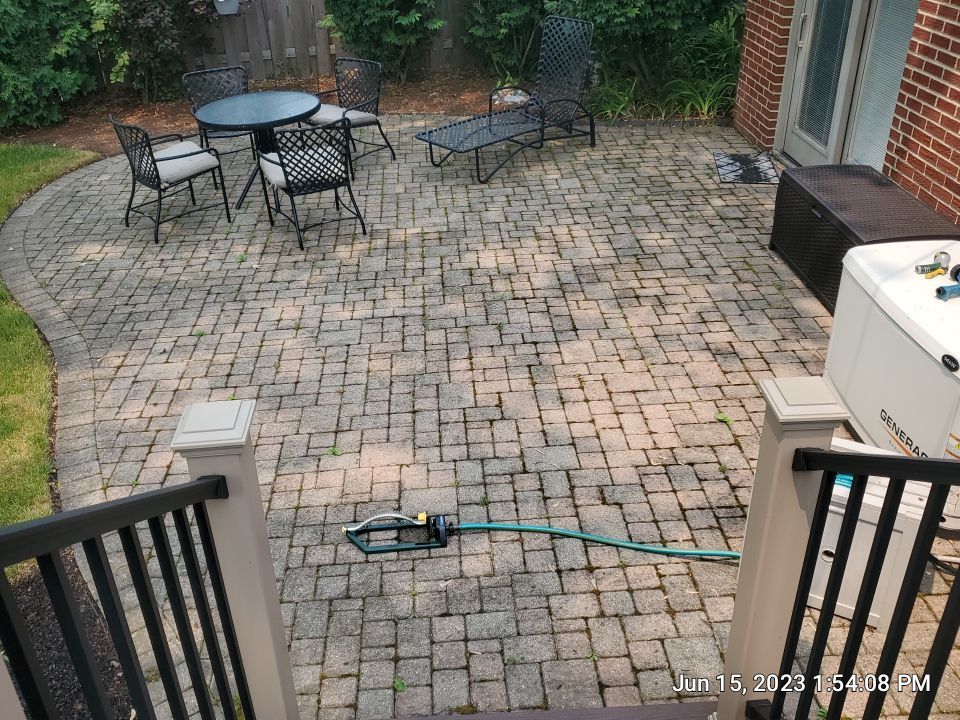 Brick paver clean, sand and seal. using Algaecide, soft wash soap by Northern Power Washing LLC.