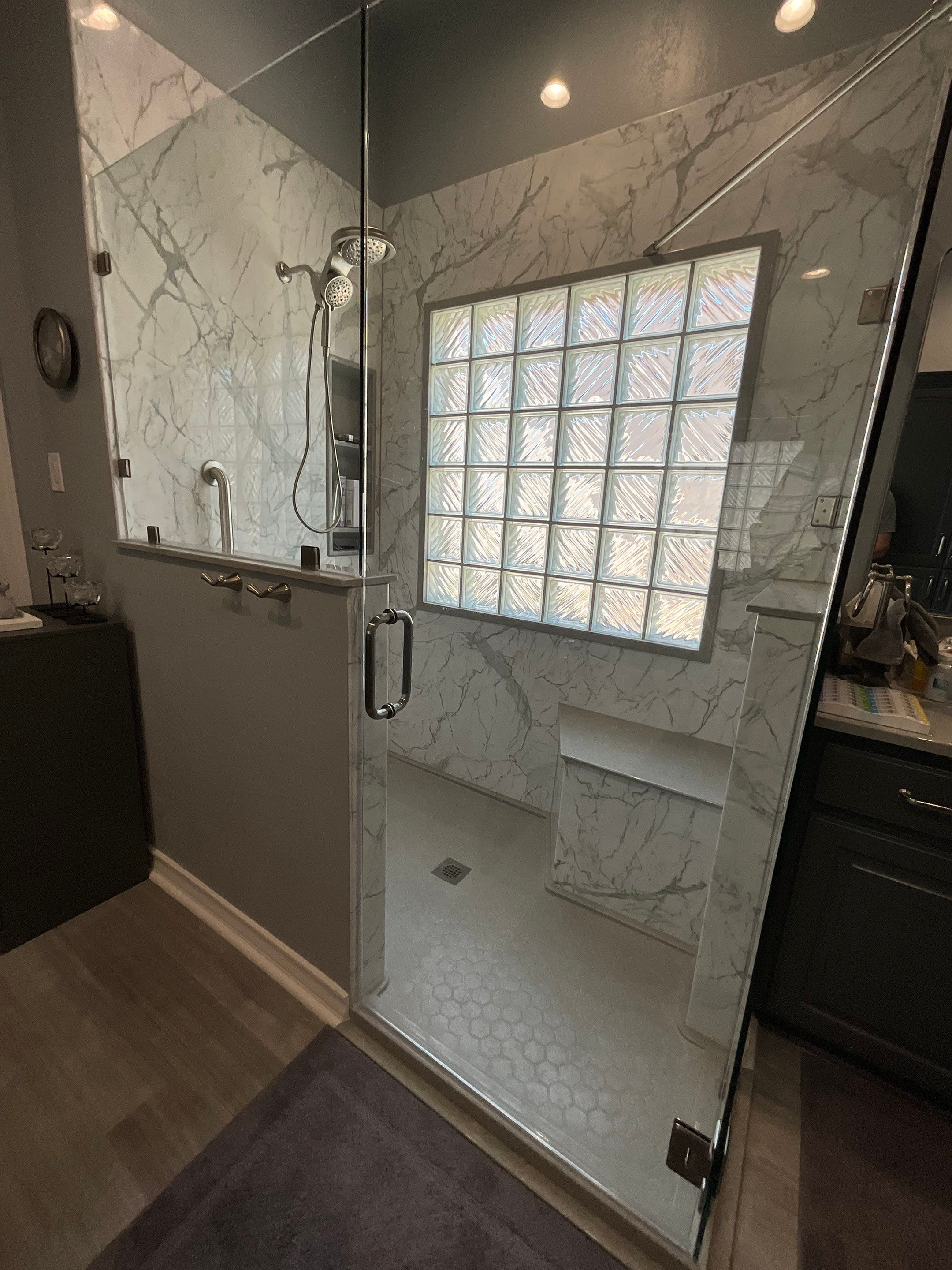 Stone Oak Master Bathroom Remodel with Walk-In Shower and Custom Vanity by Legacy Bath and Kitchen
