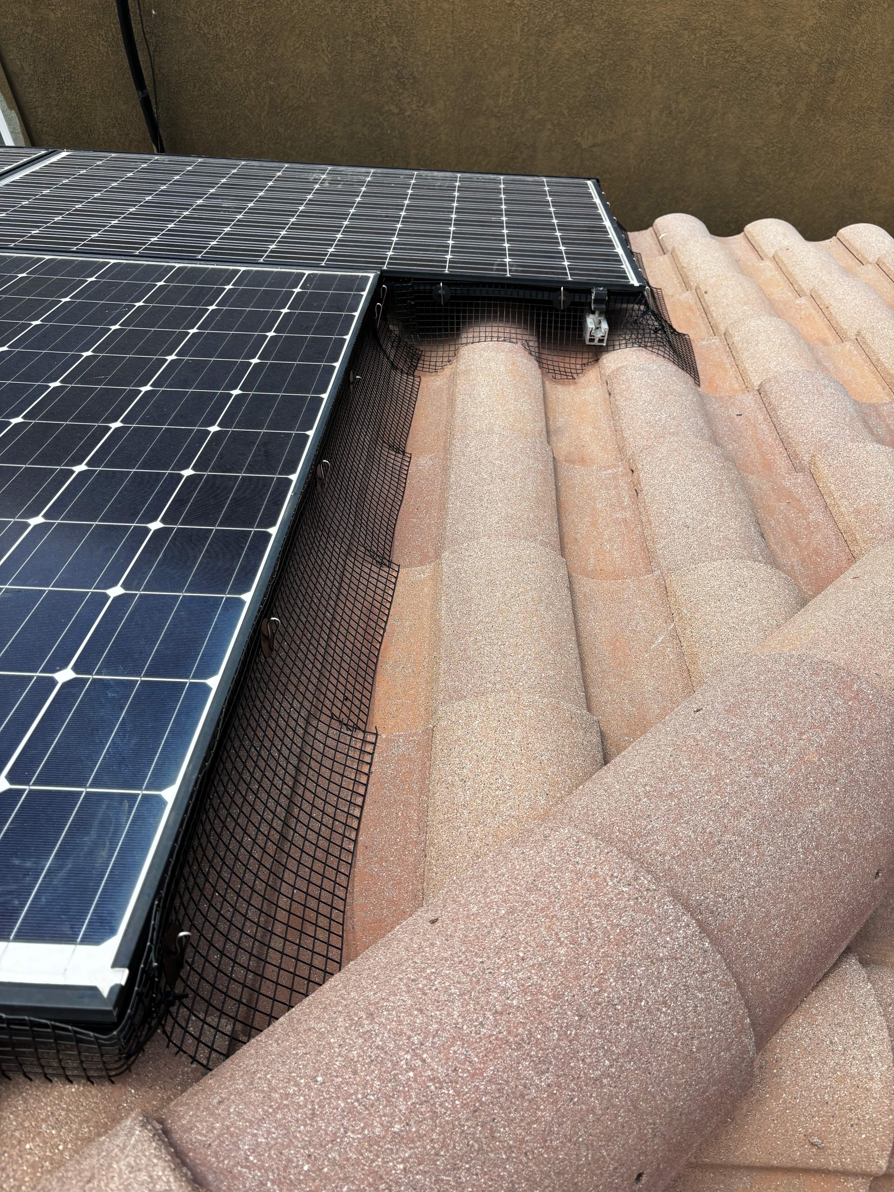 Completed Solar Panel Bird Proofing Project in Fontana Ca by Palm Coast Solar Cleaning
