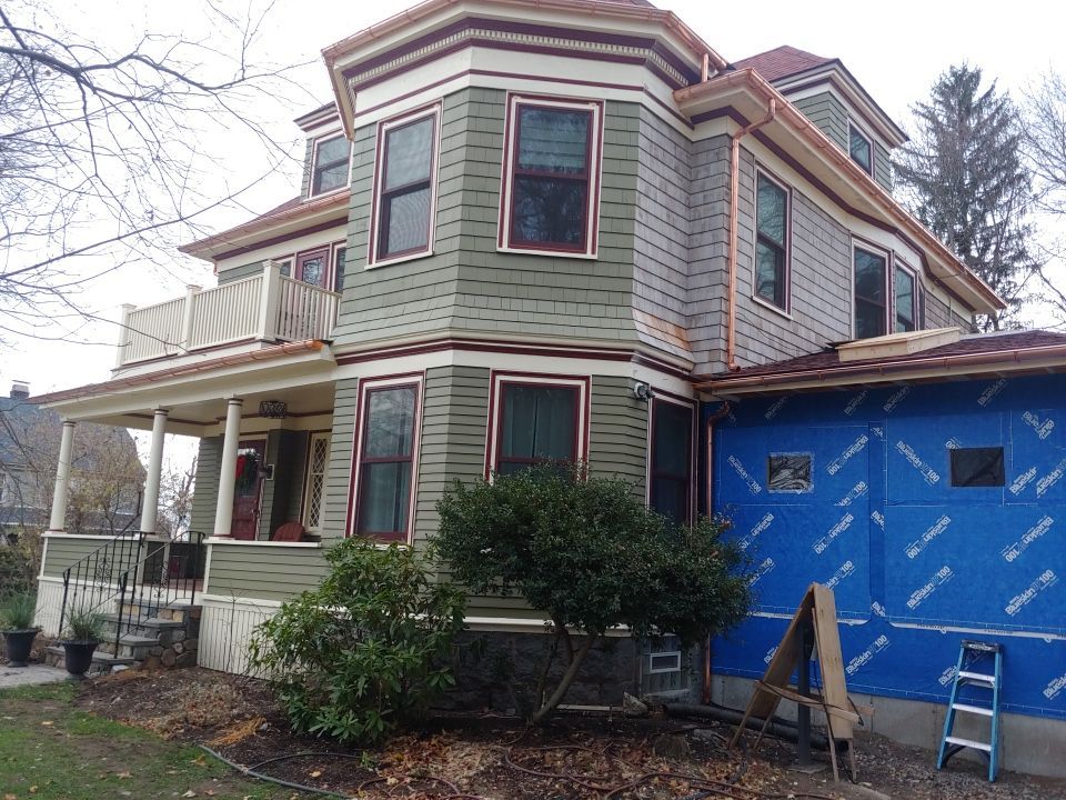 Gutter Installation using 6" Half Round Copper Gutter in West Roxbury by Gutter Pro Enterprises