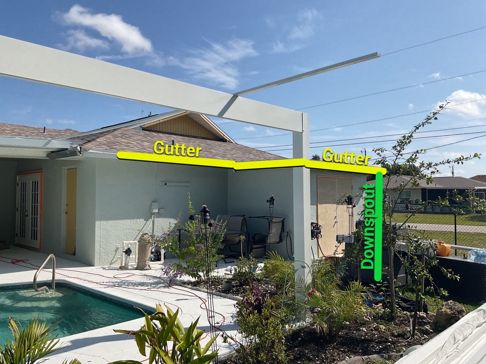 Downspout Installation using 3X4 Elbow Downspout in Cape Coral FL by Gutter Professors