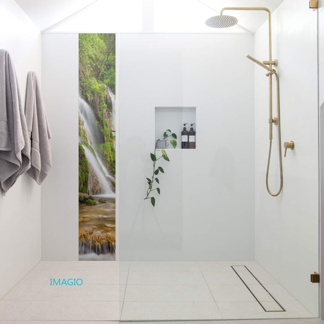 Bathroom Remodel using IMAGIO Glass Shower Wall & Accents by IMAGIO