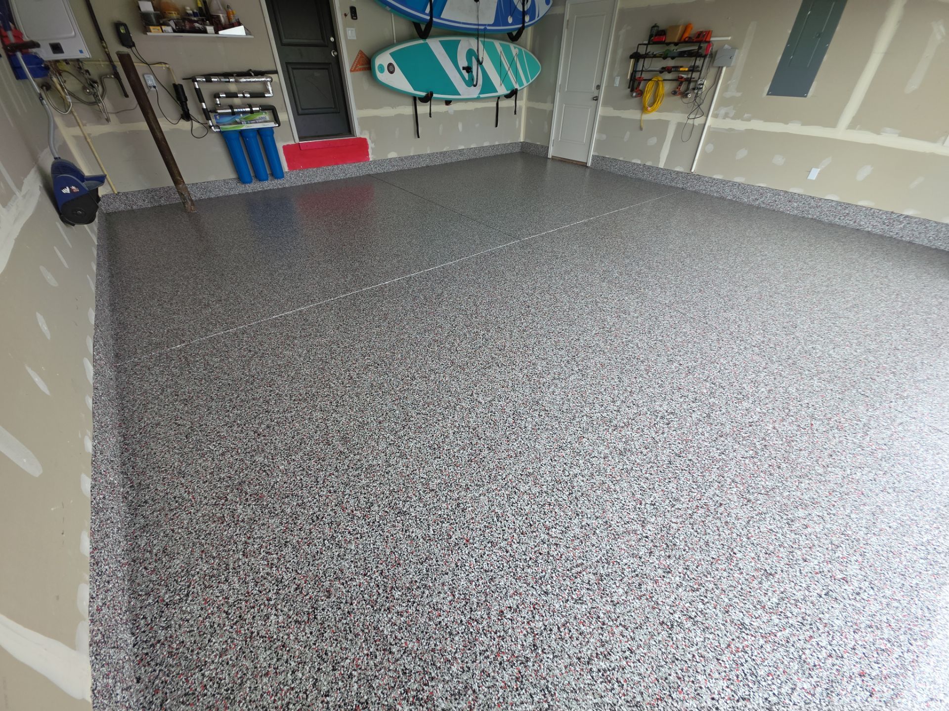 Garage Transformation using Domino w/ 5% Cherry Bomb Red  by Croc Coatings, LLC