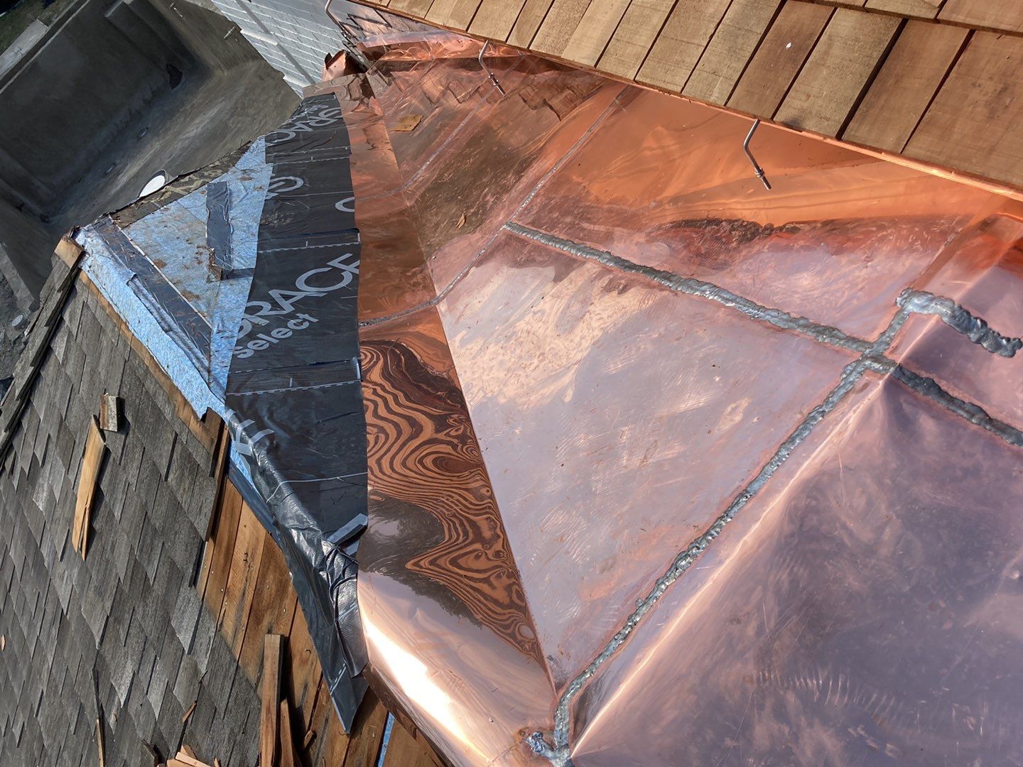 Cedar Shake Roof Replacement with Half Round Copper Gutter Installation  by Custom Installations, Inc.