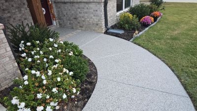 Sidewalk, Porch, and Back Patio Using Creekbed and Nordic Green