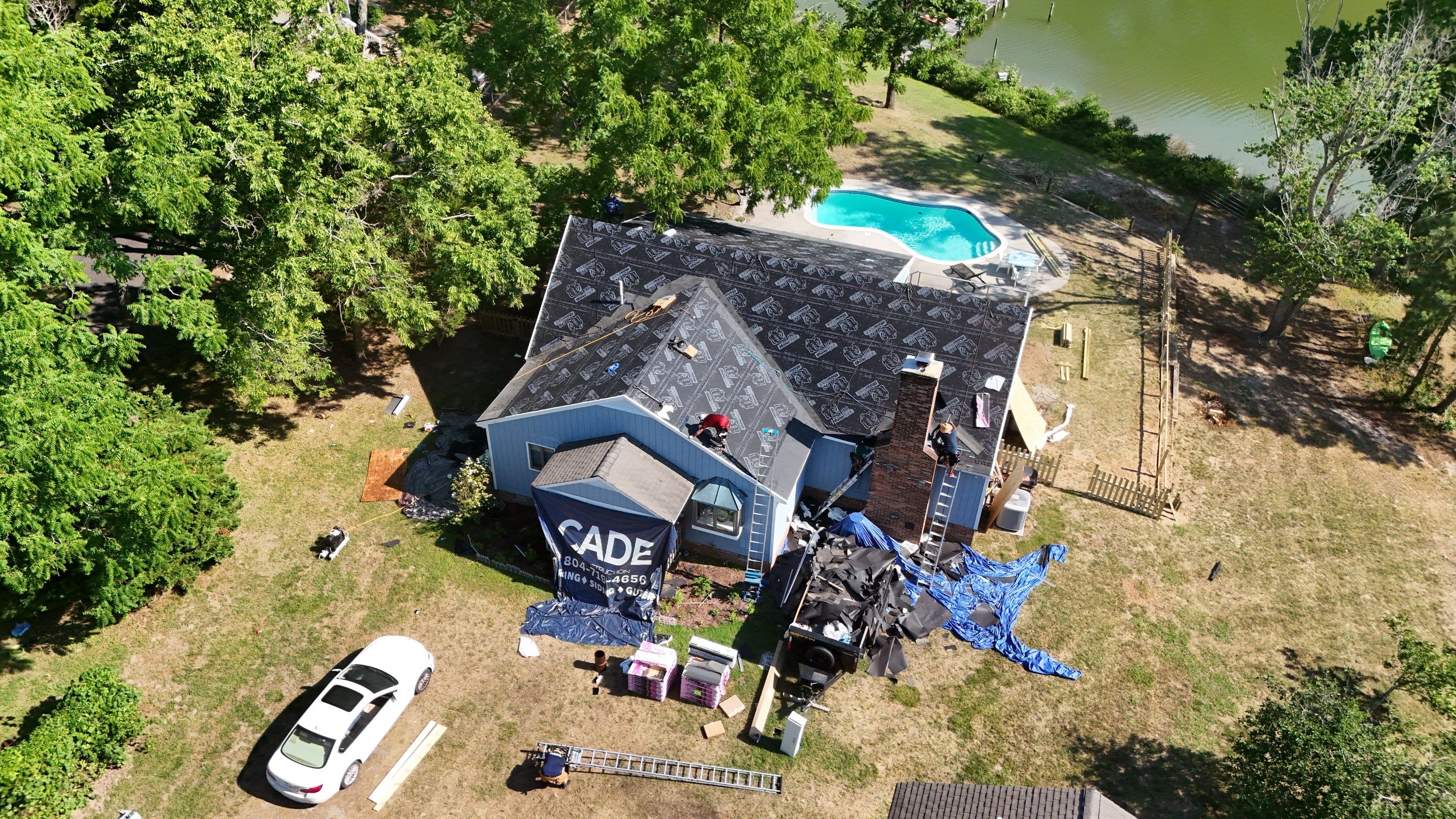 Complete Asphalt Shingle Roof Replacement and Sheathing Repair in Deltaville by Cade Construction