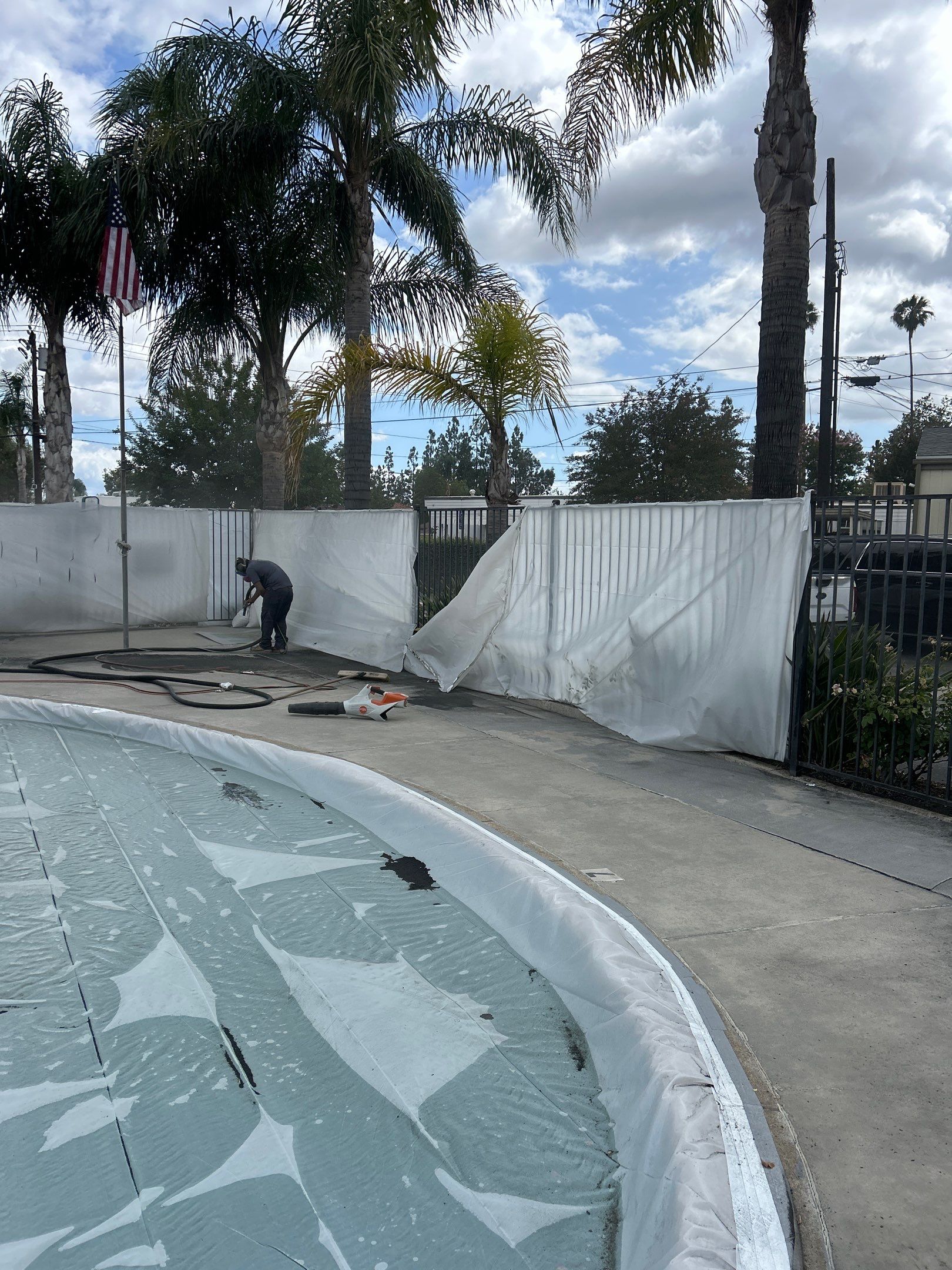 Sandblasting Paint Off Concrete Pool Deck In Rancho Cucamonga, CA by La Power Washing Inc
