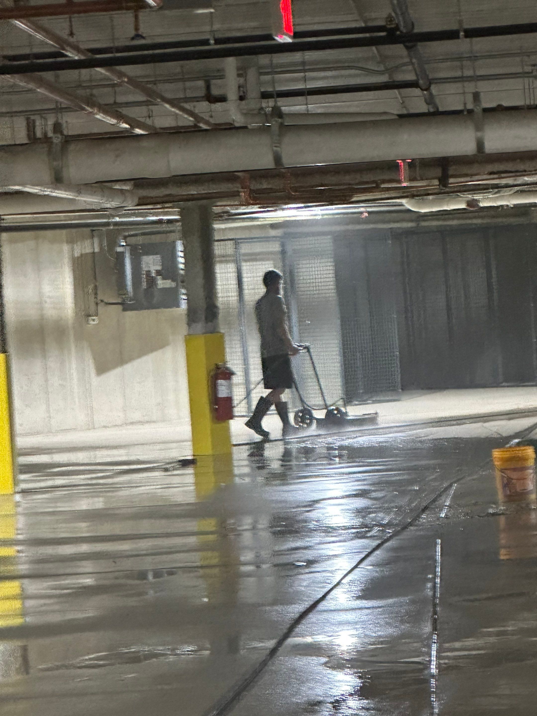 Parking garage post construction cleanup by Northern Power Washing LLC.