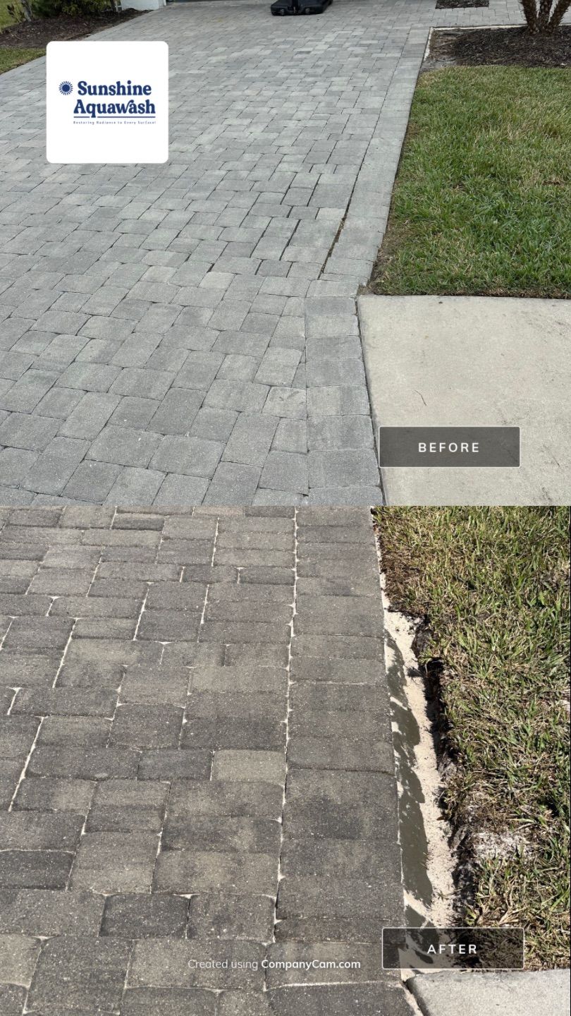2-Story House Wash & Paver Driveway Cleaning in Trevesta Community, Palmetto, FL | Sunshine AquaWash by Sunshine AquaWash