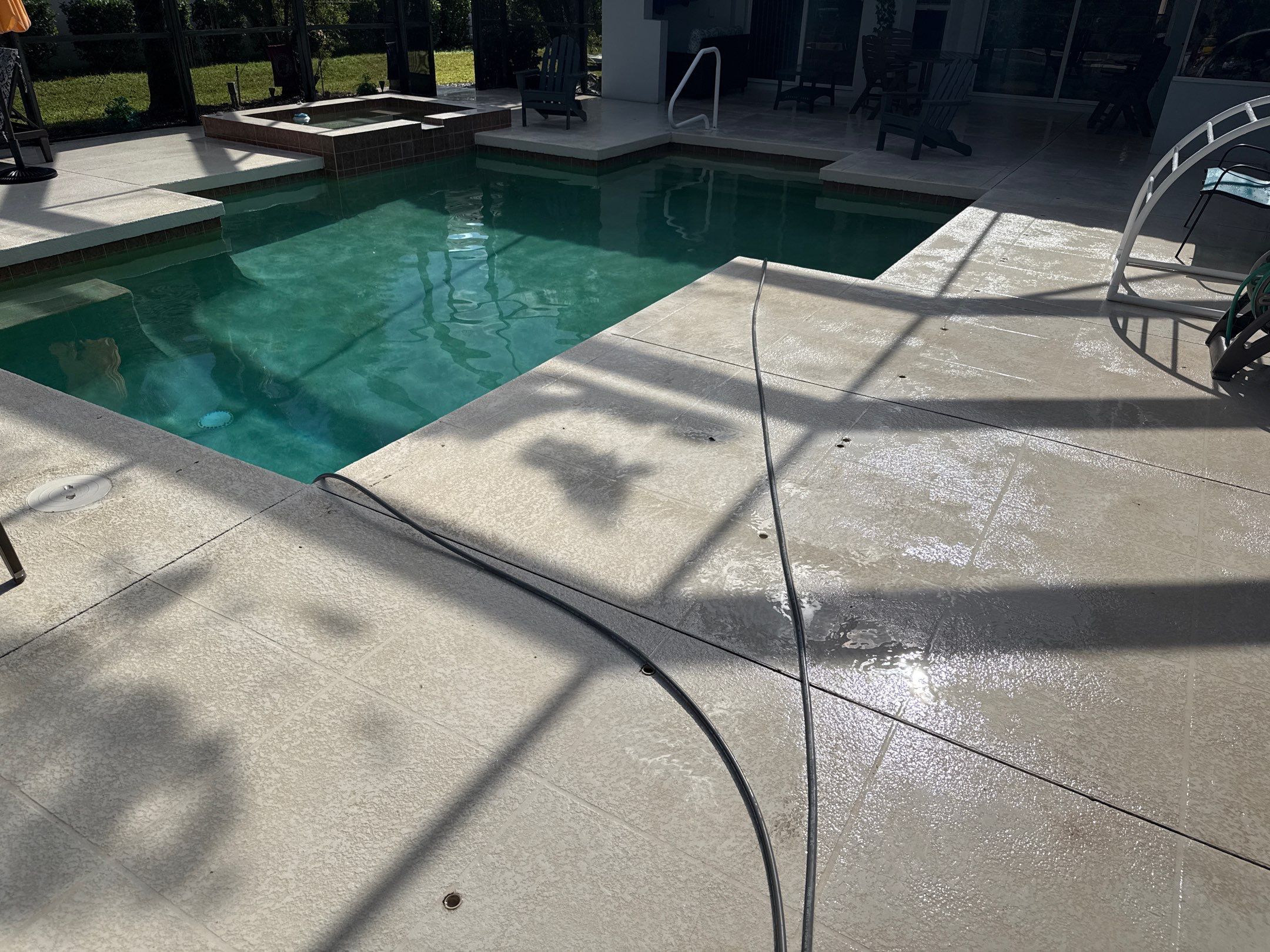 Painted Pool Deck, Lanai & Pool Cage Cleaning in River Club South – Bradenton, FL by Sunshine AquaWash