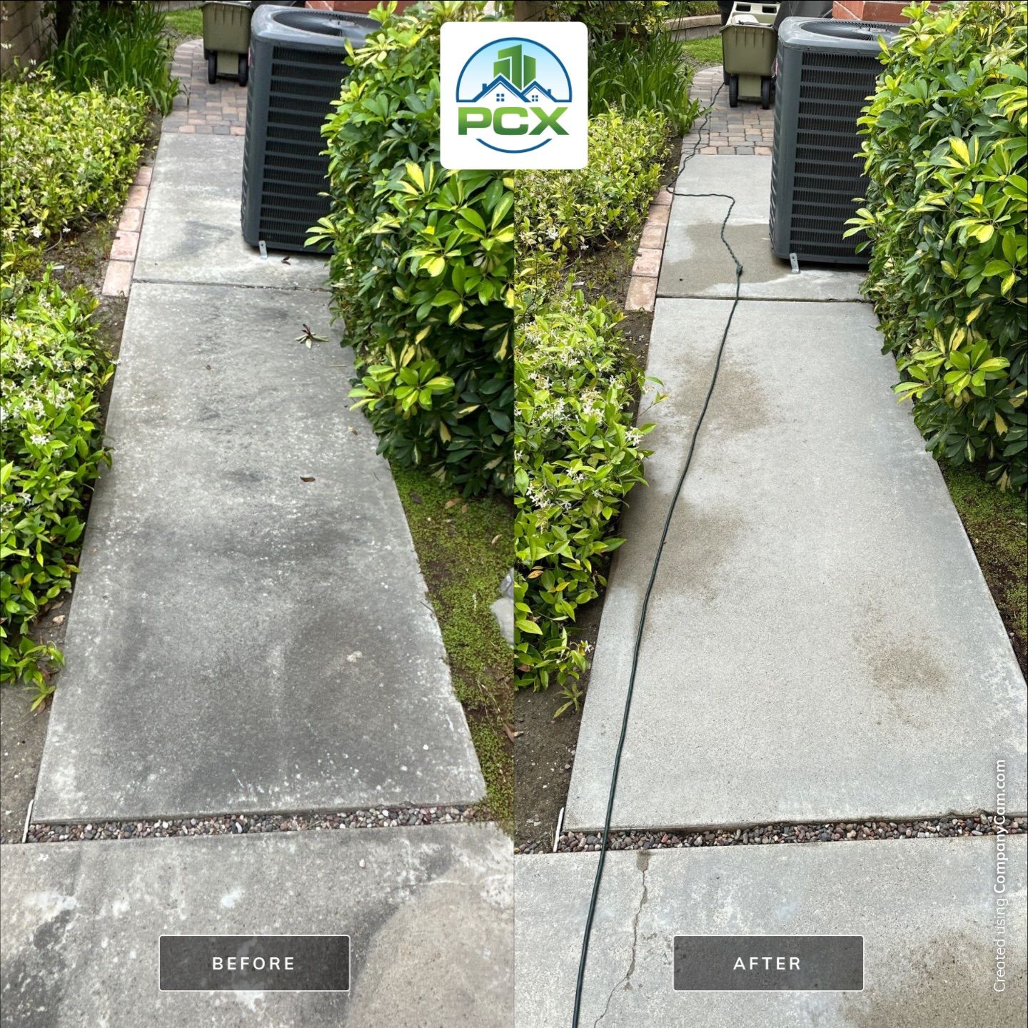 Driveway, patio, and rear entry walkway pressure washing in Orange County by Property Cleaning Experts