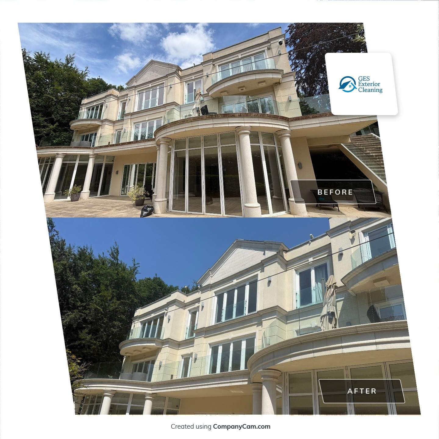 Full Exterior Cleaning of a Neoclassical Estate in Weybridge by Ges Exterior Cleaning ltd