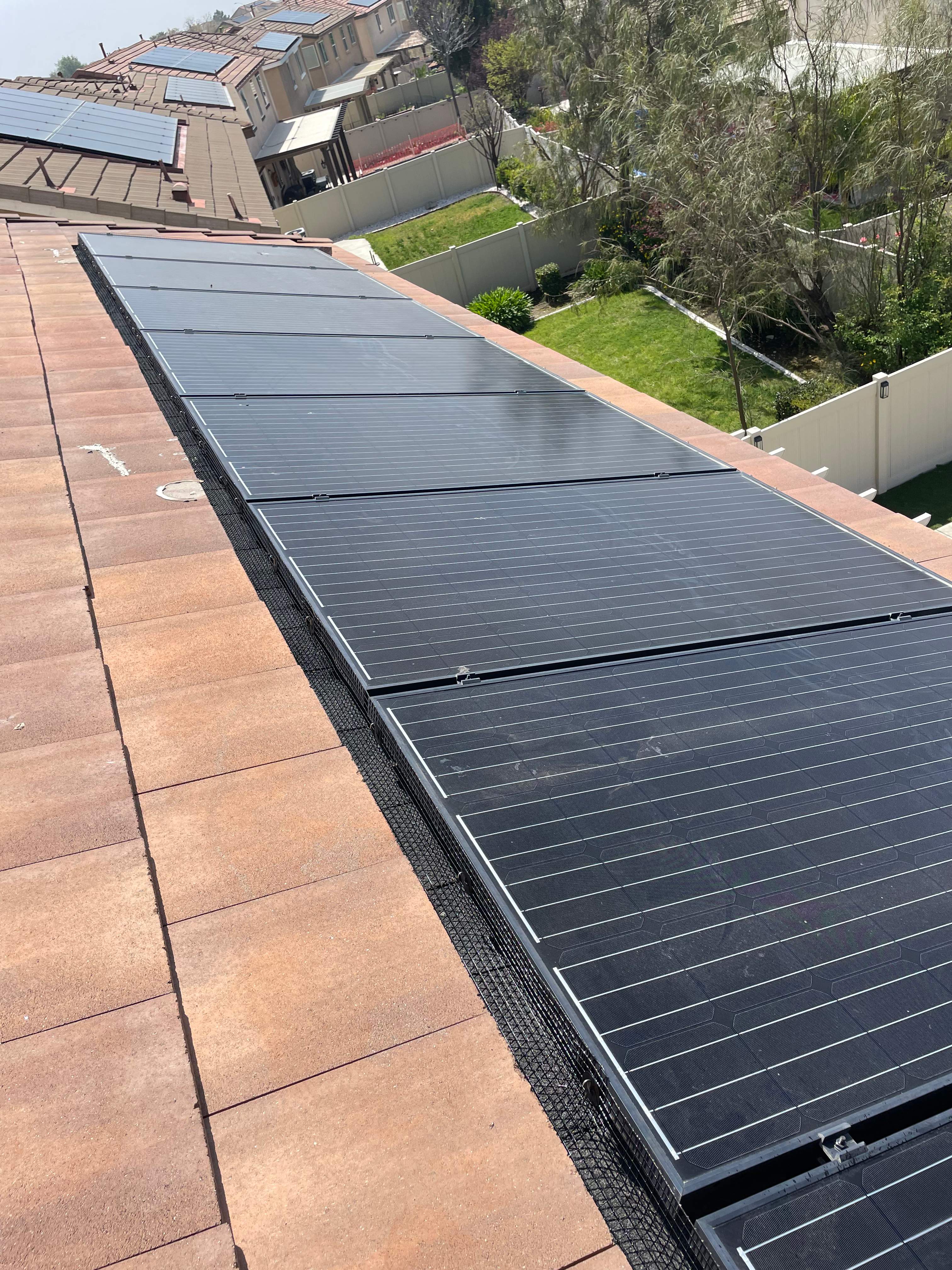 Completed Solar Panel Bird Proofing Project in San Bernardino Ca by Palm Coast Solar Cleaning