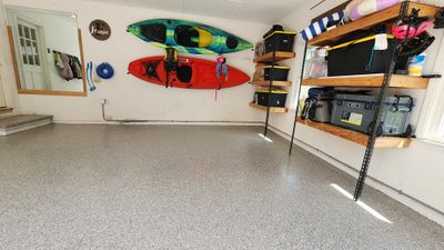 Garage floor transformation with Creekbed flake