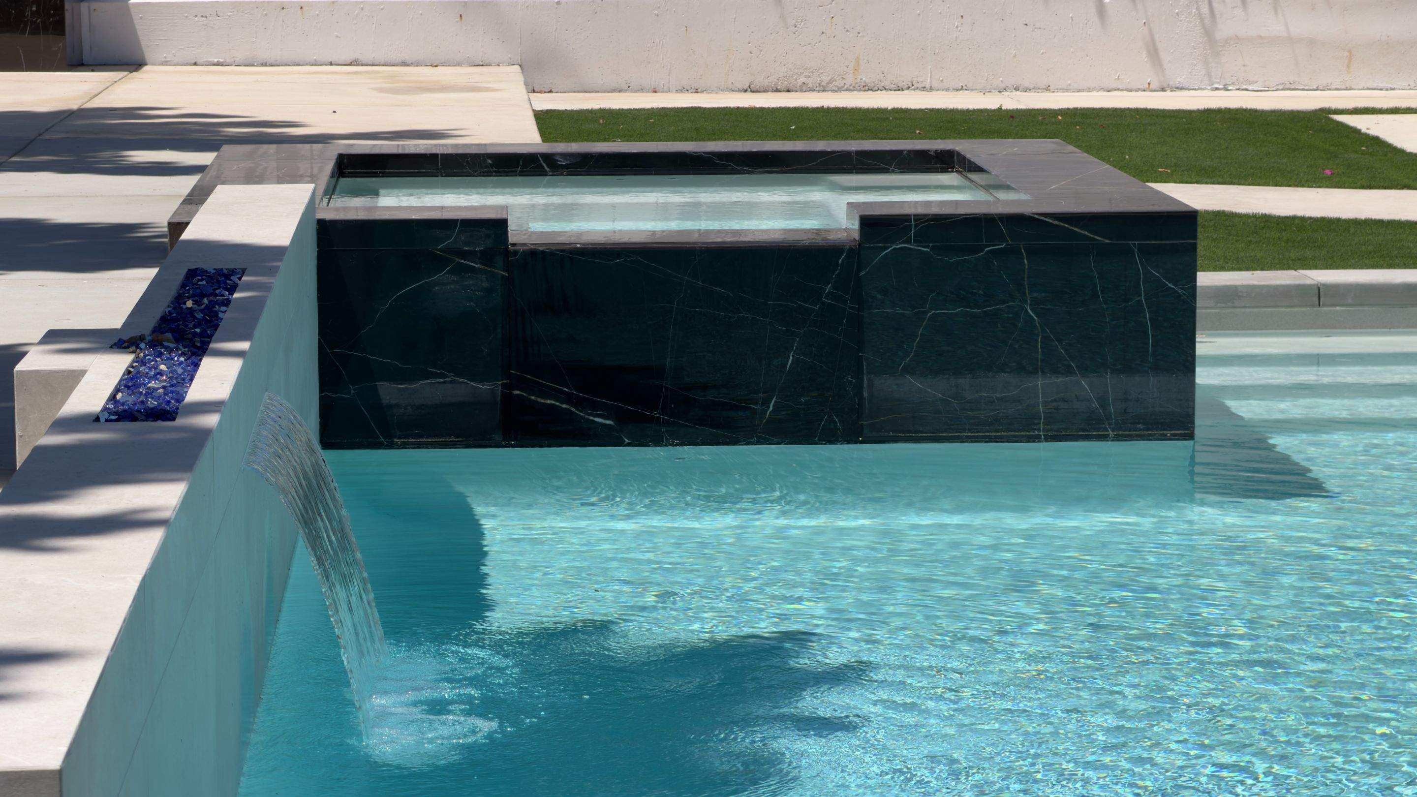 Pool With Raised Spa, Water/Fire Feature by Lax Home Inc 