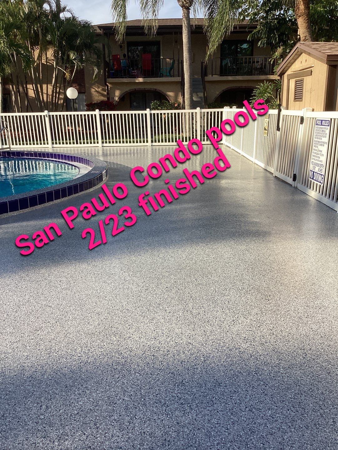 Pool Deck using Orbit and Tidal Wave by Amvet concrete coatings llc