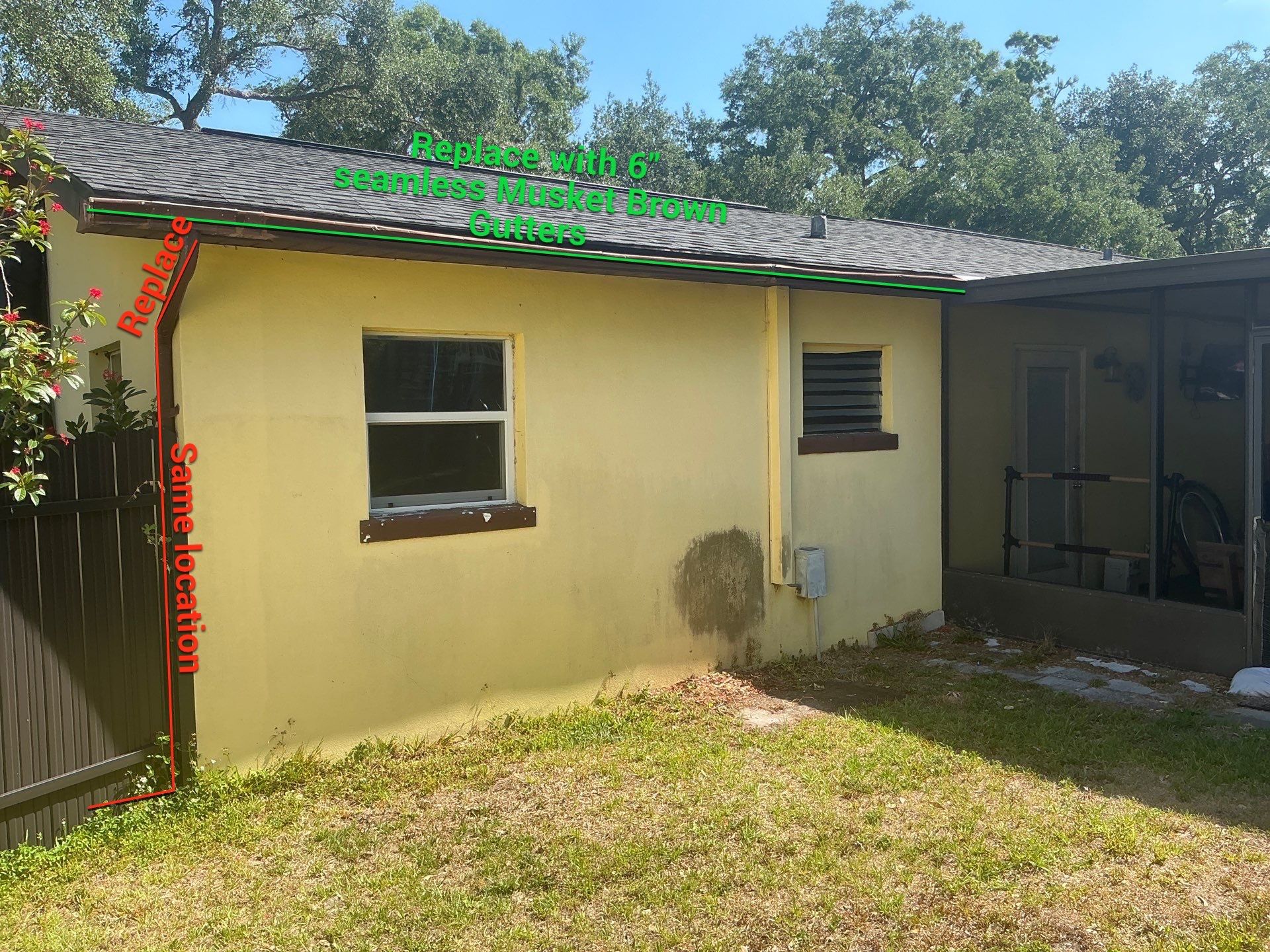 Musket Brown 6-Inch Gutters in Tampa FL by Gutter Professors