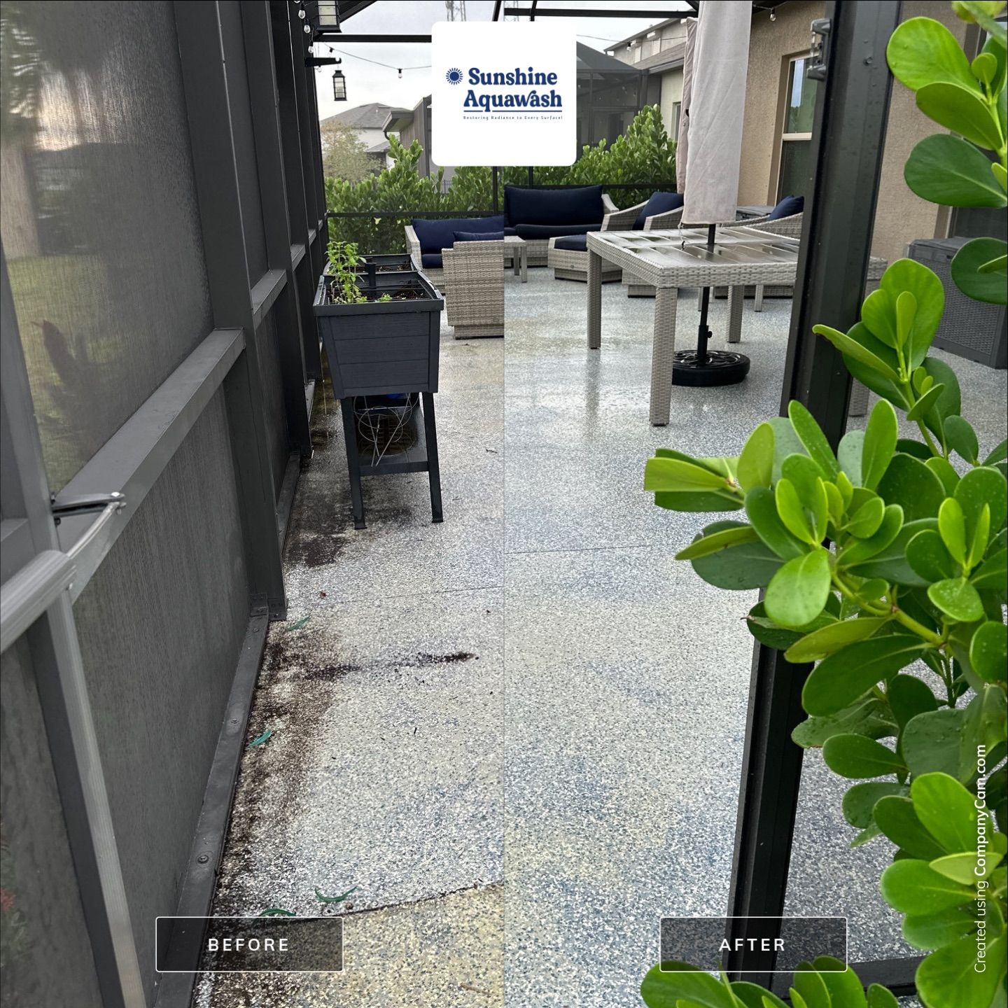Lanai & Patio Cleaning with Epoxy-Coated Concrete Floor in Trevesta Community, Palmetto, FL | Sunshine AquaWash by Sunshine AquaWash