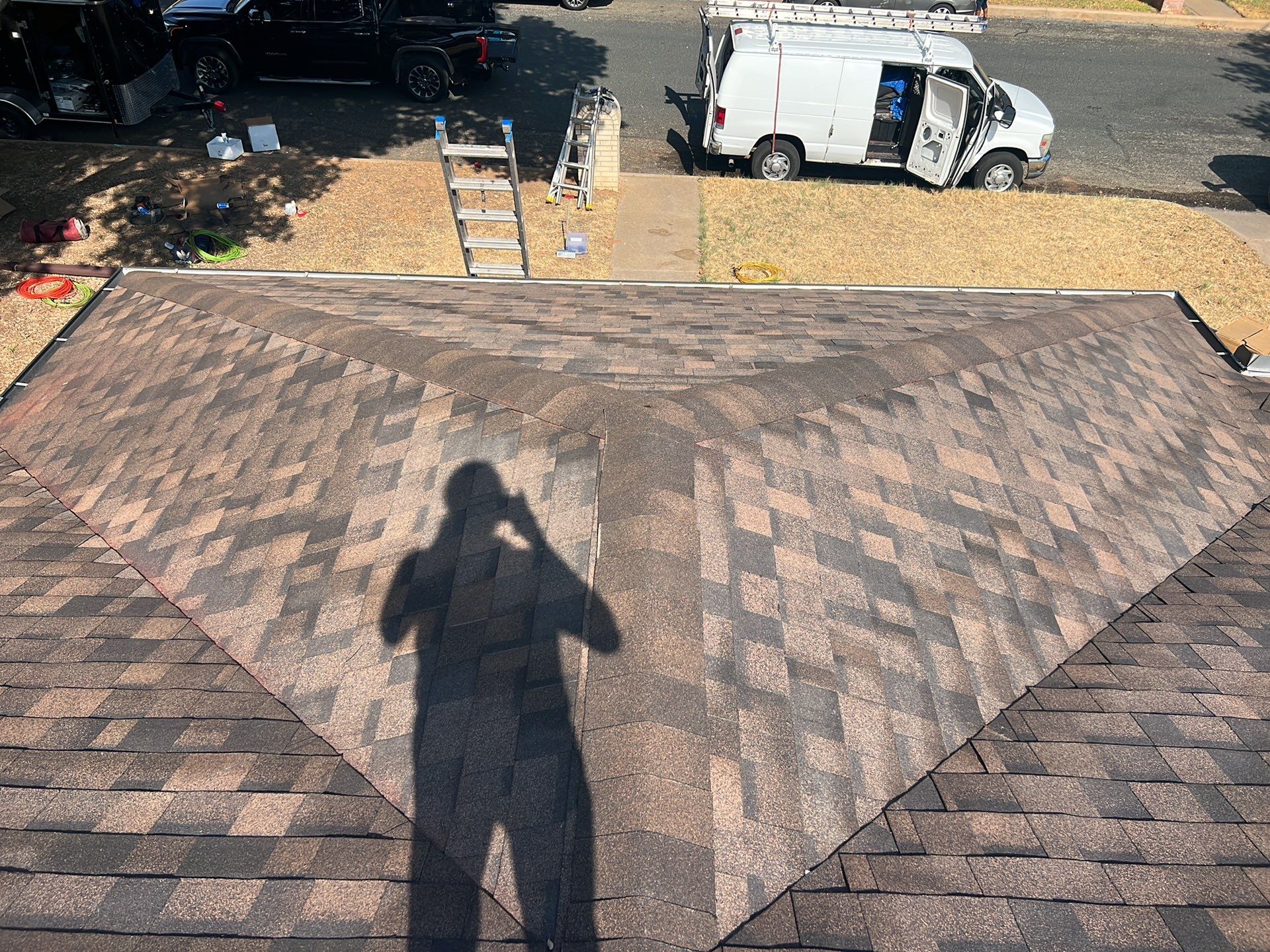 Full Asphalt Shingle Roof Replacement and Seamless Gutter Installation in Fredericksburg by Caliber Restoration LLC