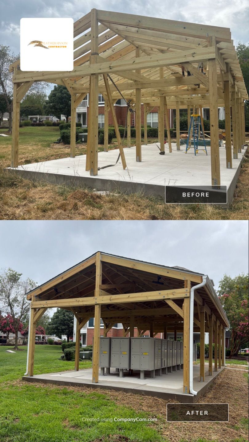 Custom Timber Frame Pavilion for Cluster Mailbox Units in Raleigh by Billy Weatherspoon Contractor