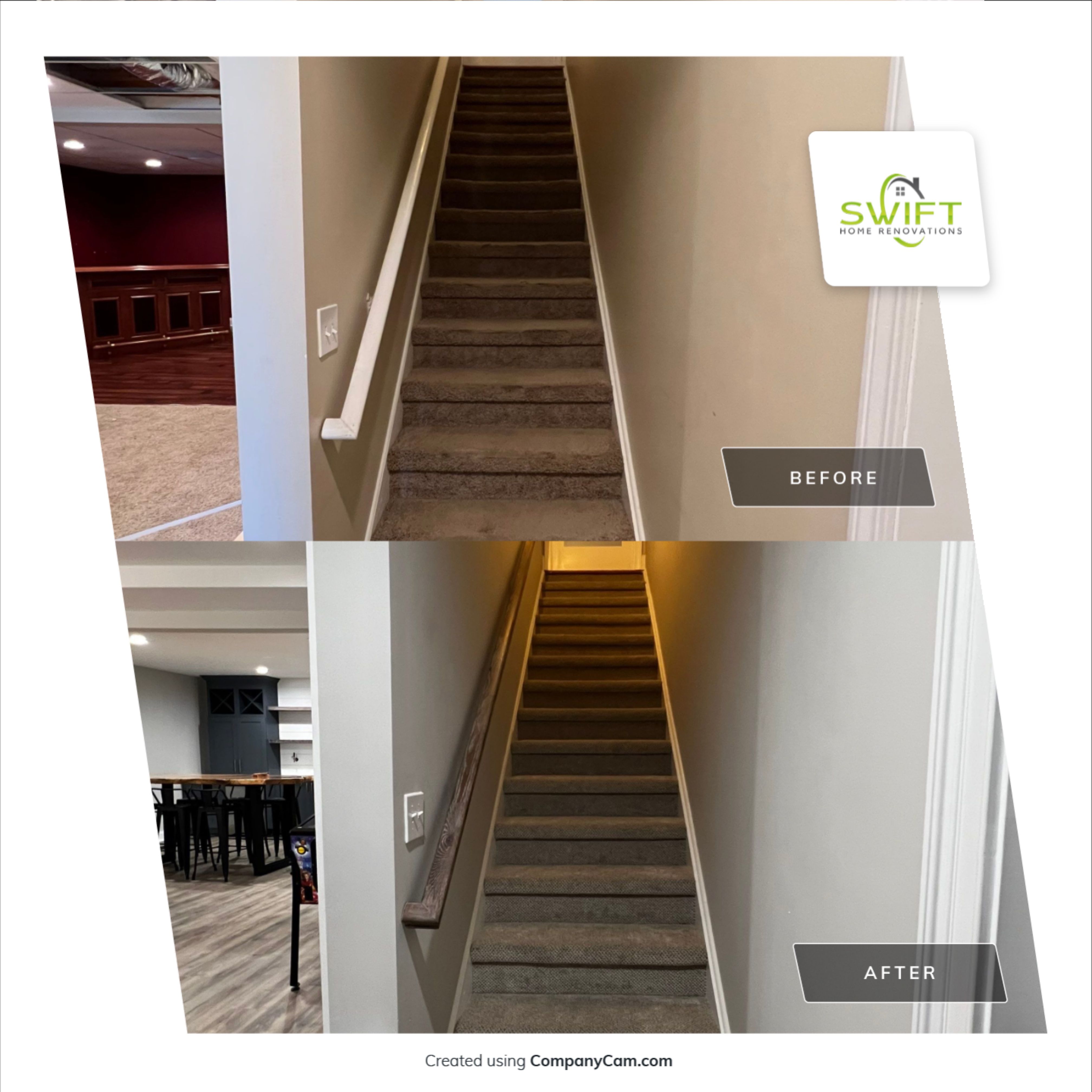 Modern Basement Remodeling in Woodstock with Custom Live-Edge Bar by Swift Home Renovations