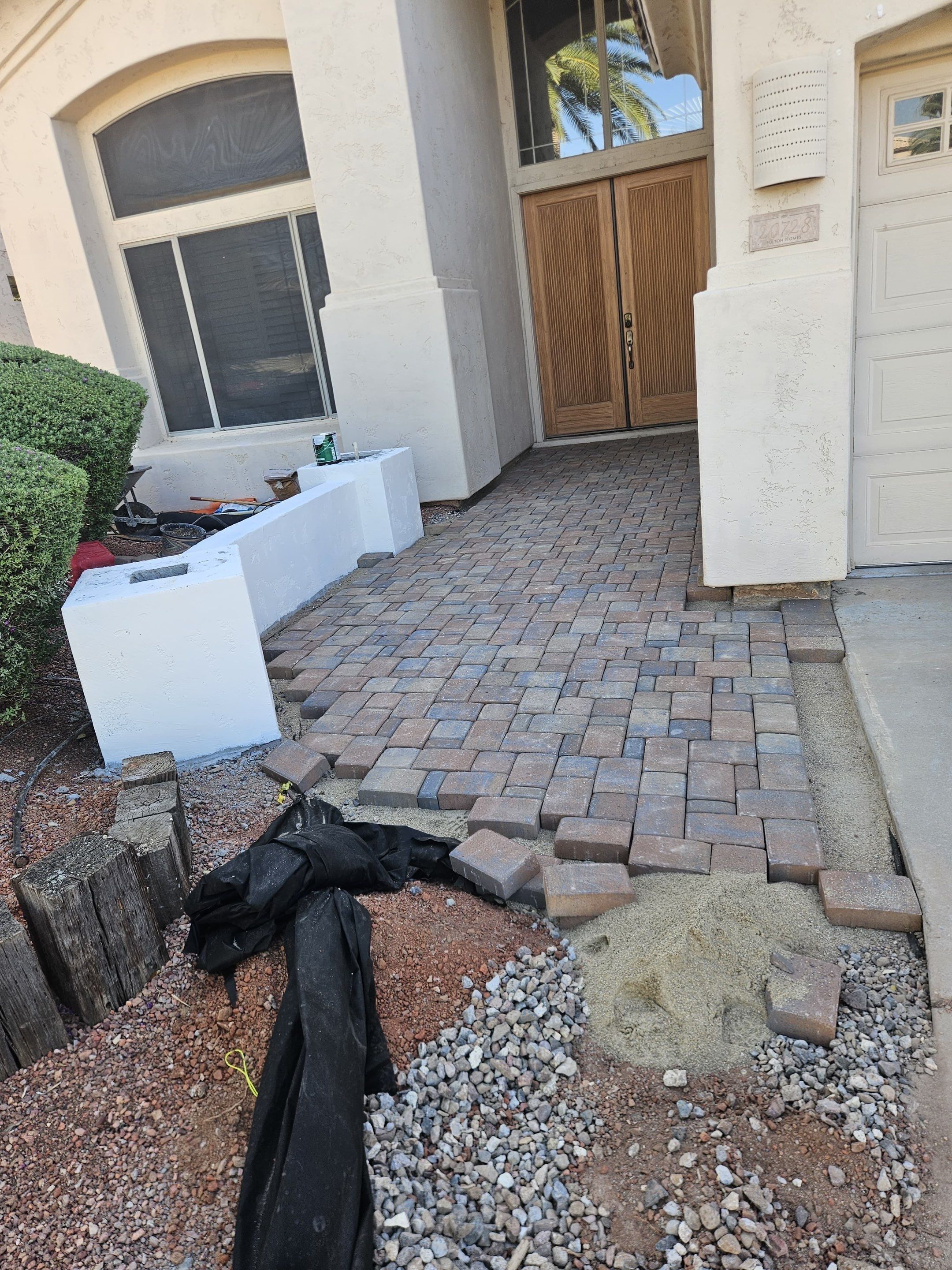 Custom Paver Walkway and Stucco Masonry Wall Installation in Glendale by We Do Hardscape