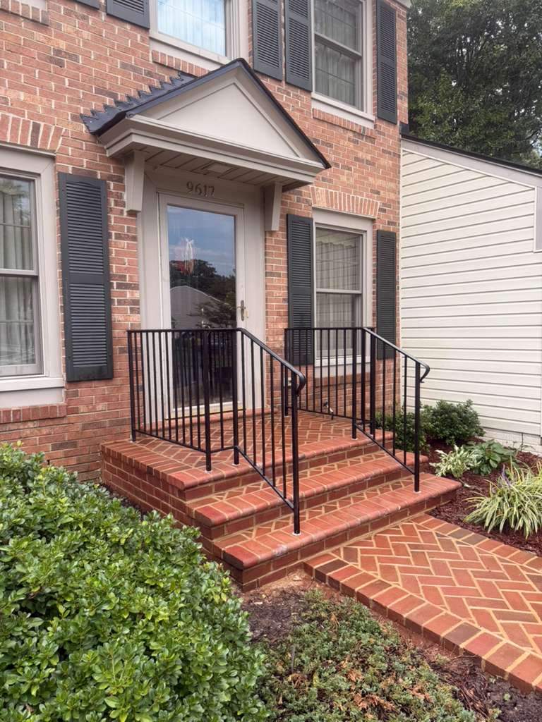 Custom Exterior Handrail Installation on Brick Entryway in Fairfax Station by Capitol Iron Works