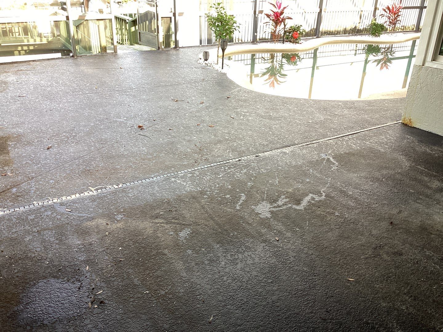 Pool Deck using Pecan by Amvet concrete coatings llc