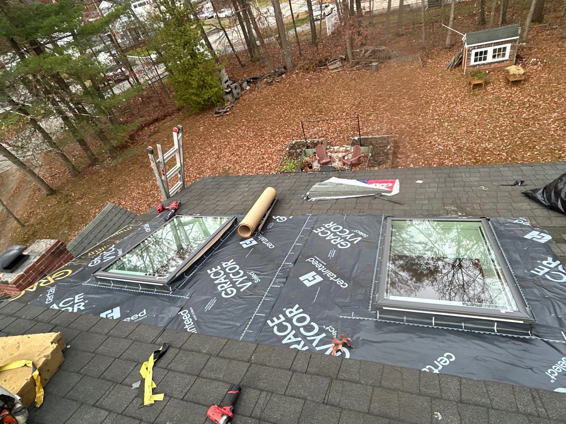 Chelmsford Triple Skylight Leak Repair with Fascia & Shingle Restoration by Mighty Dog Roofing of Greater Middlesex County