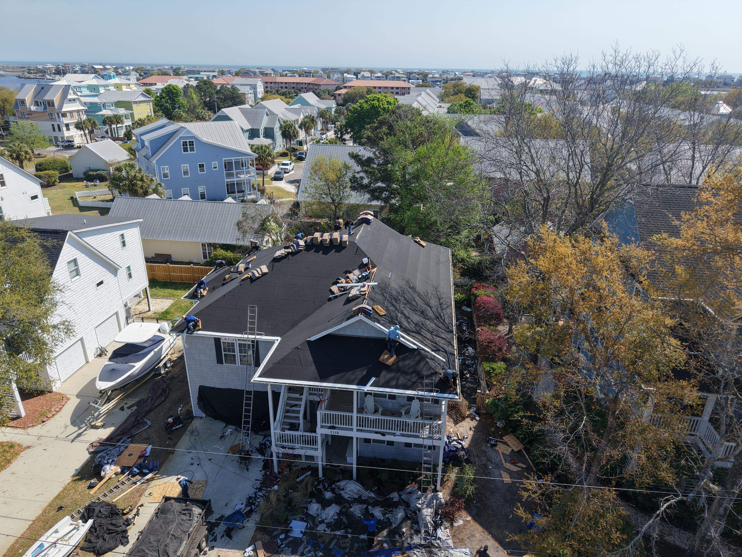 Roof Replacement (FORTIFIED Roof™ System) using CertainTeed Landmark Pro Shingles – Max Def Moire Black in Carolina Beach, NC by your trusted local roofing company near me by RGR Construction and Roofing, LLC
