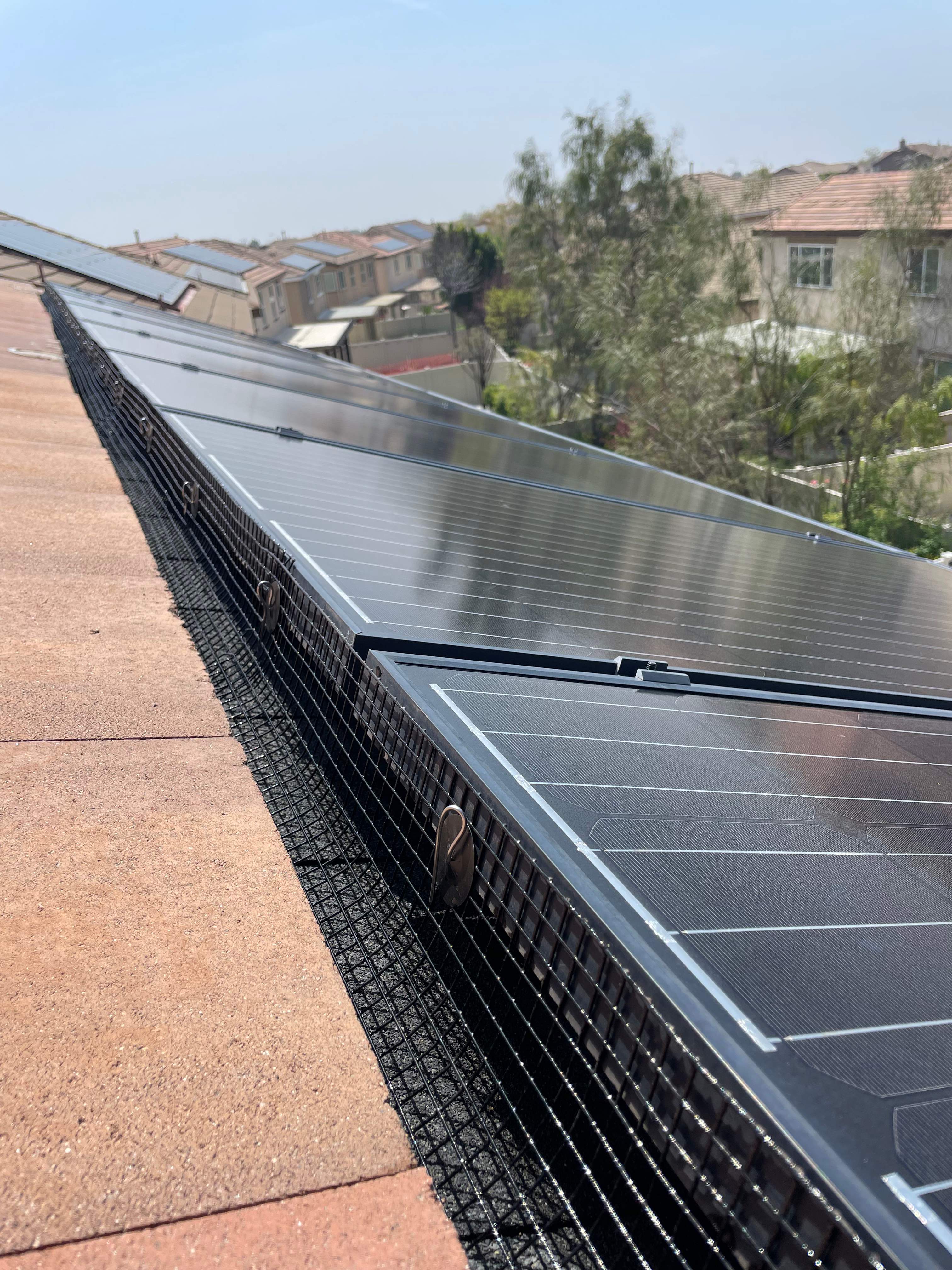 Completed Solar Panel Bird Proofing Project in San Bernardino Ca by Palm Coast Solar Cleaning