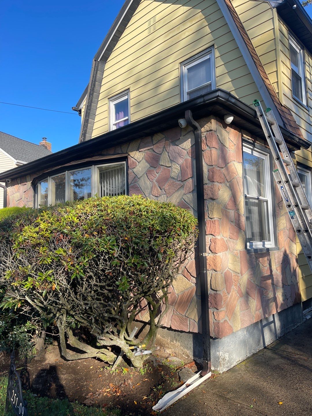 Full House Installation 5" black seamless gutters and 2x3 leaders using 5" black K style seamless gutters and 2x3 black leaders by Above All Gutters