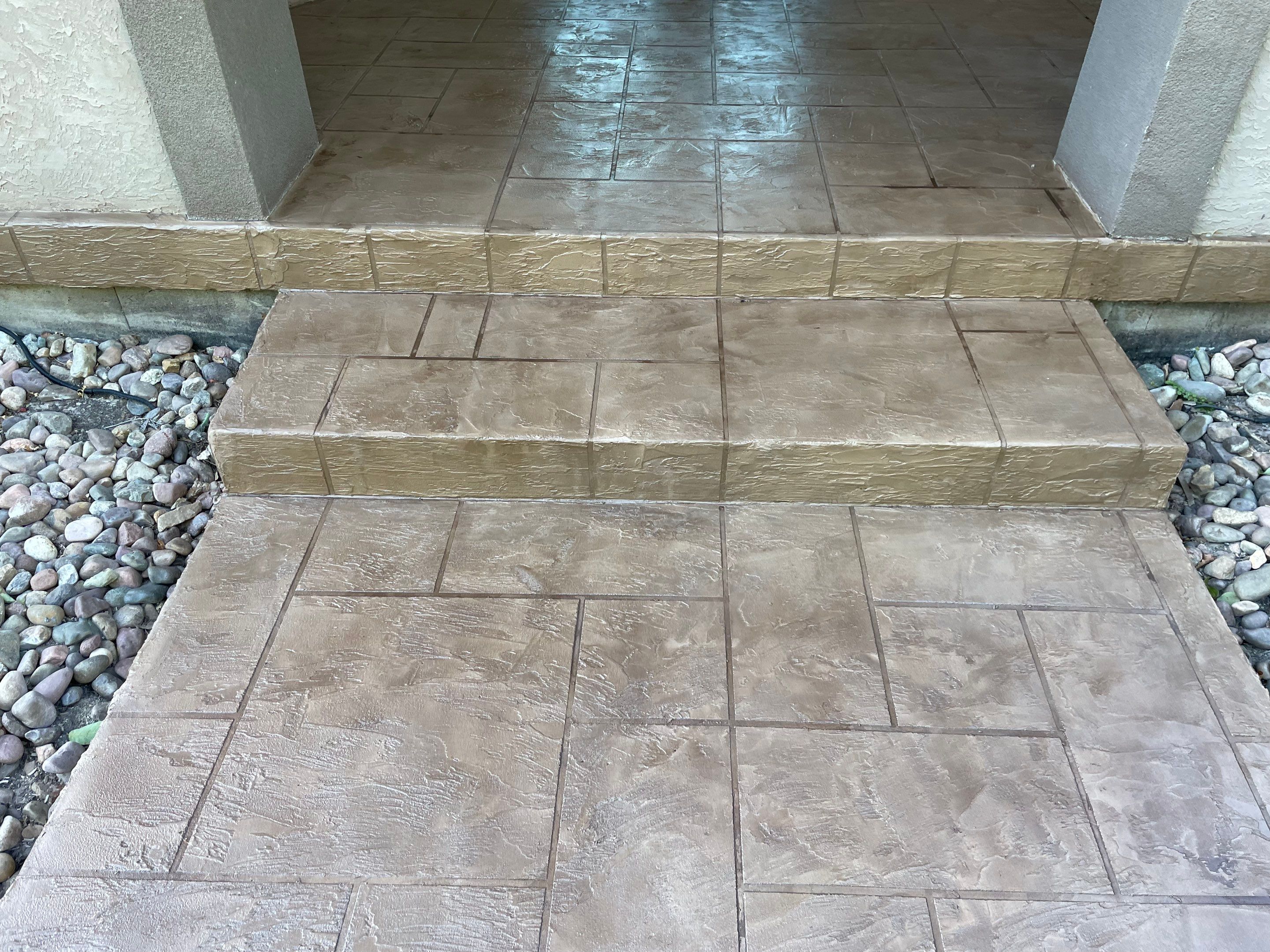 Lake Lotawana -- Front Walkway and Back Patio Tuscan Overlay by Big Red Decorative Concrete, LLC