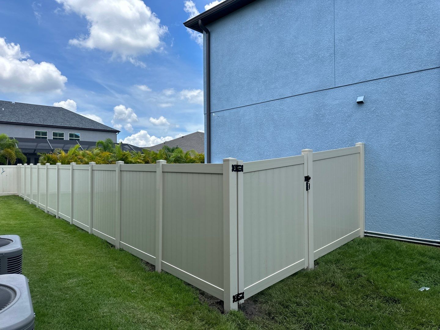 Vinyl Fence Installation using Tan Vinyl Privacy Fence by Asap fence and gates, LLC