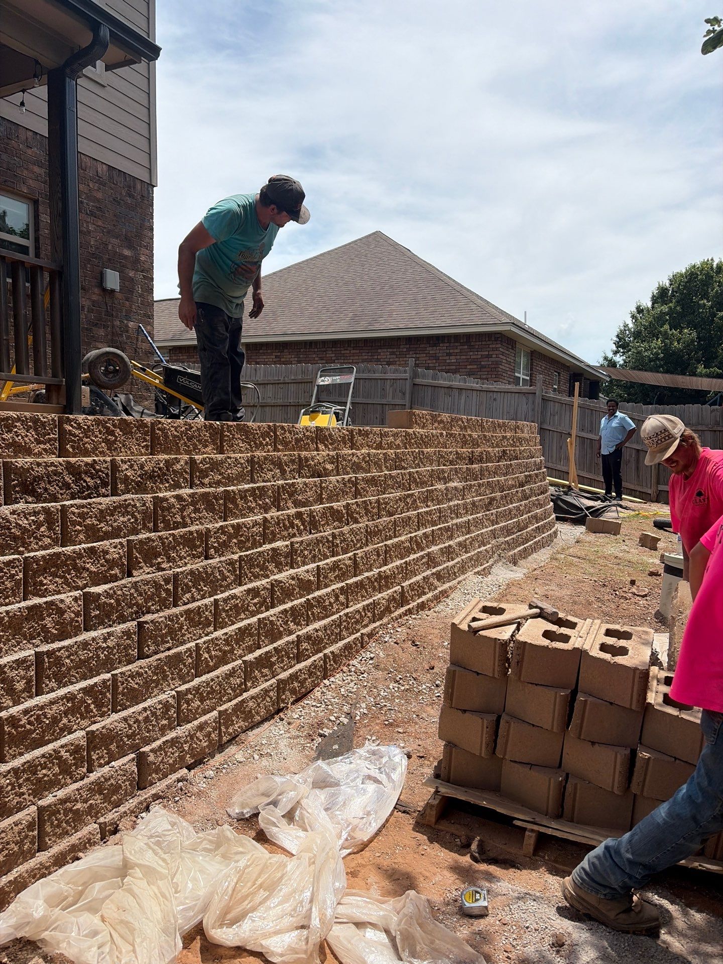 Custom Segmental Block Retaining Wall and Sod Installation in Lawton by Clays Services Inc