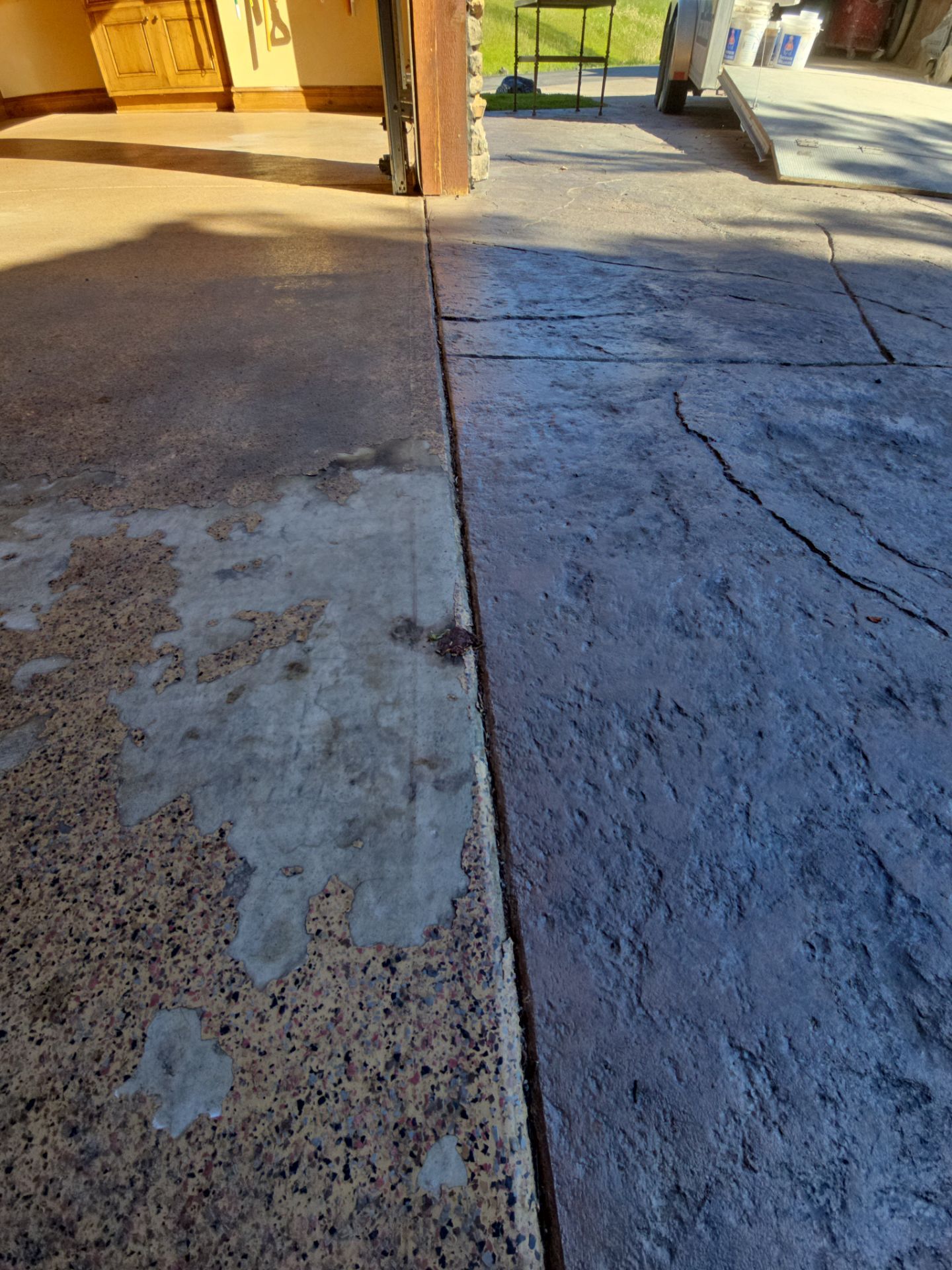 Garage Transformation using Stone/Marble Hybrid by Croc Coatings, LLC