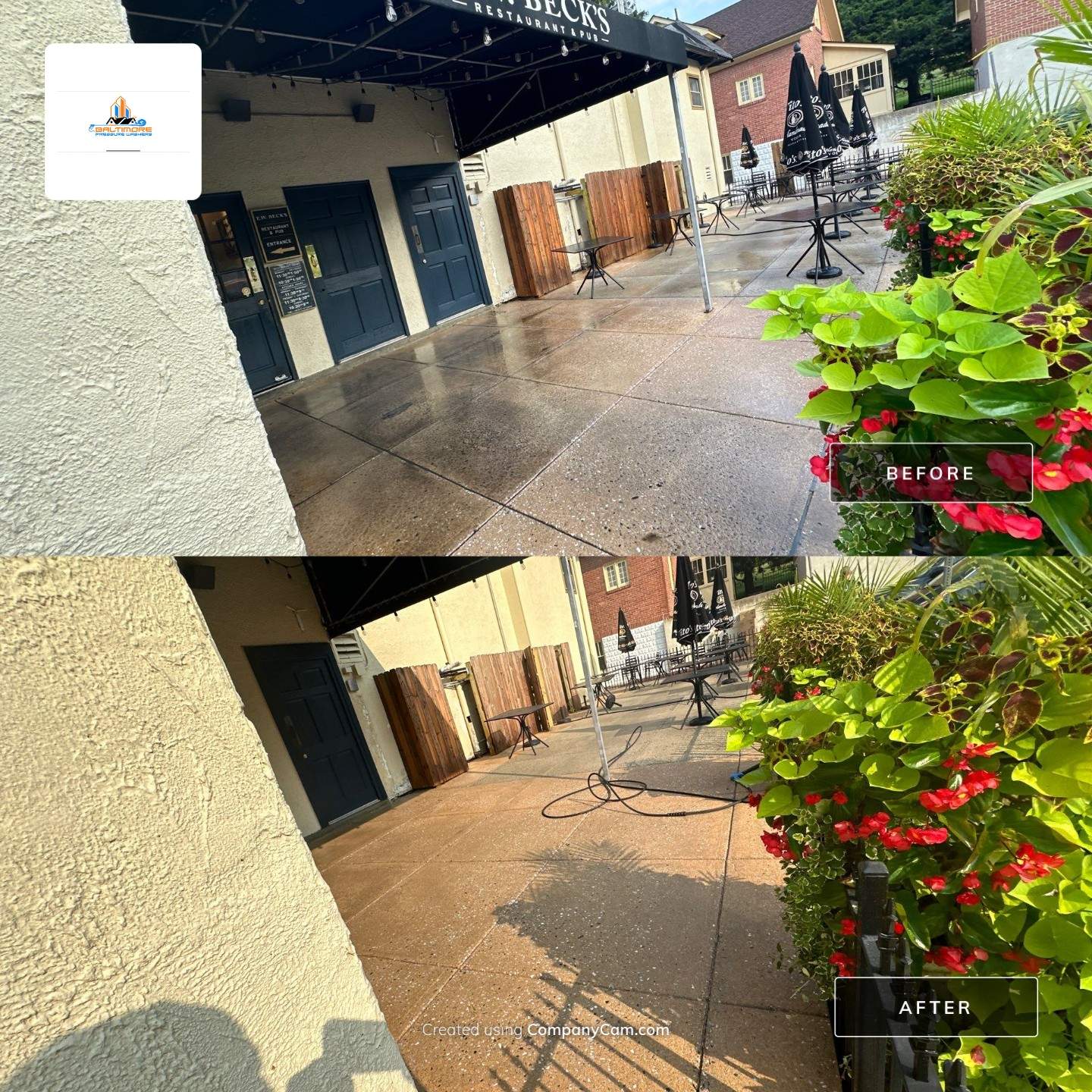 Commercial Exterior Cleaning and Concrete Washing for Sykesville Restaurant by Baltimore Pressure Washers Inc.