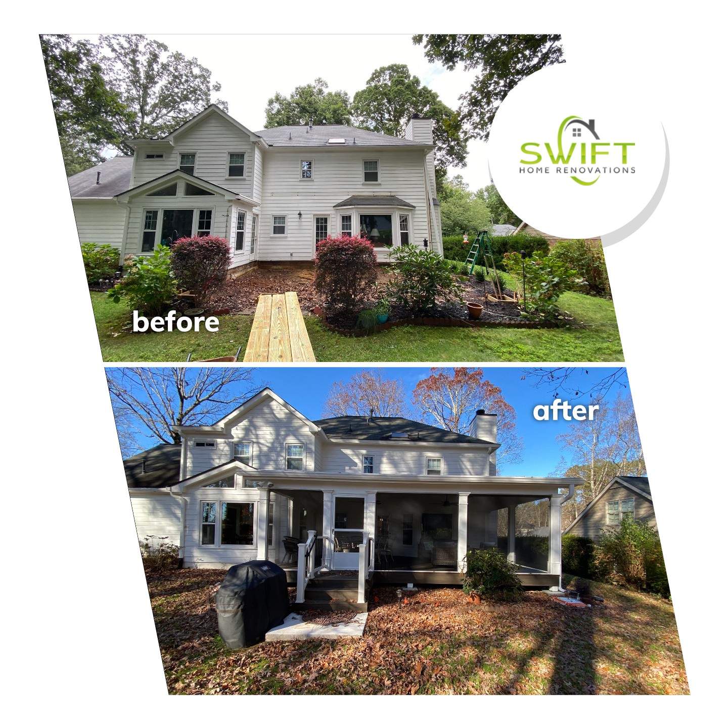 Custom Screened Porch with Beadboard Ceiling and Composite Decking by Swift Home Renovations