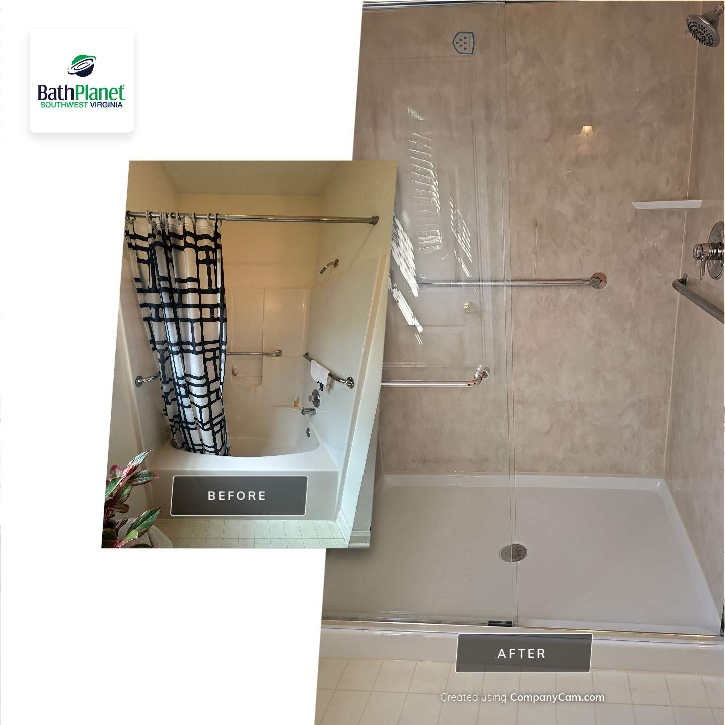 Tub to Shower in Travertine by BathPlanet SW Virginia