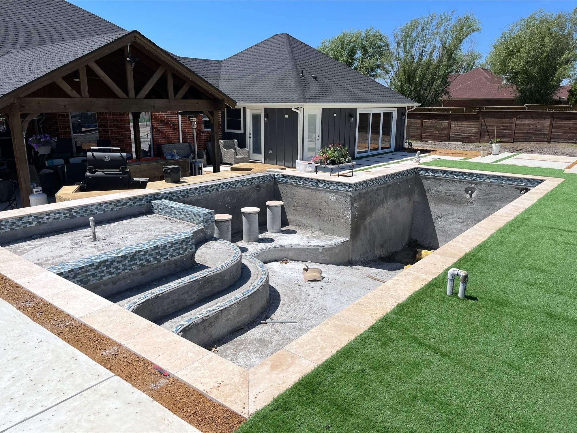 Modern Geometric Pool with Sunken Lounge and Turf Surround by Pinnacle Pools and Spas - DFW