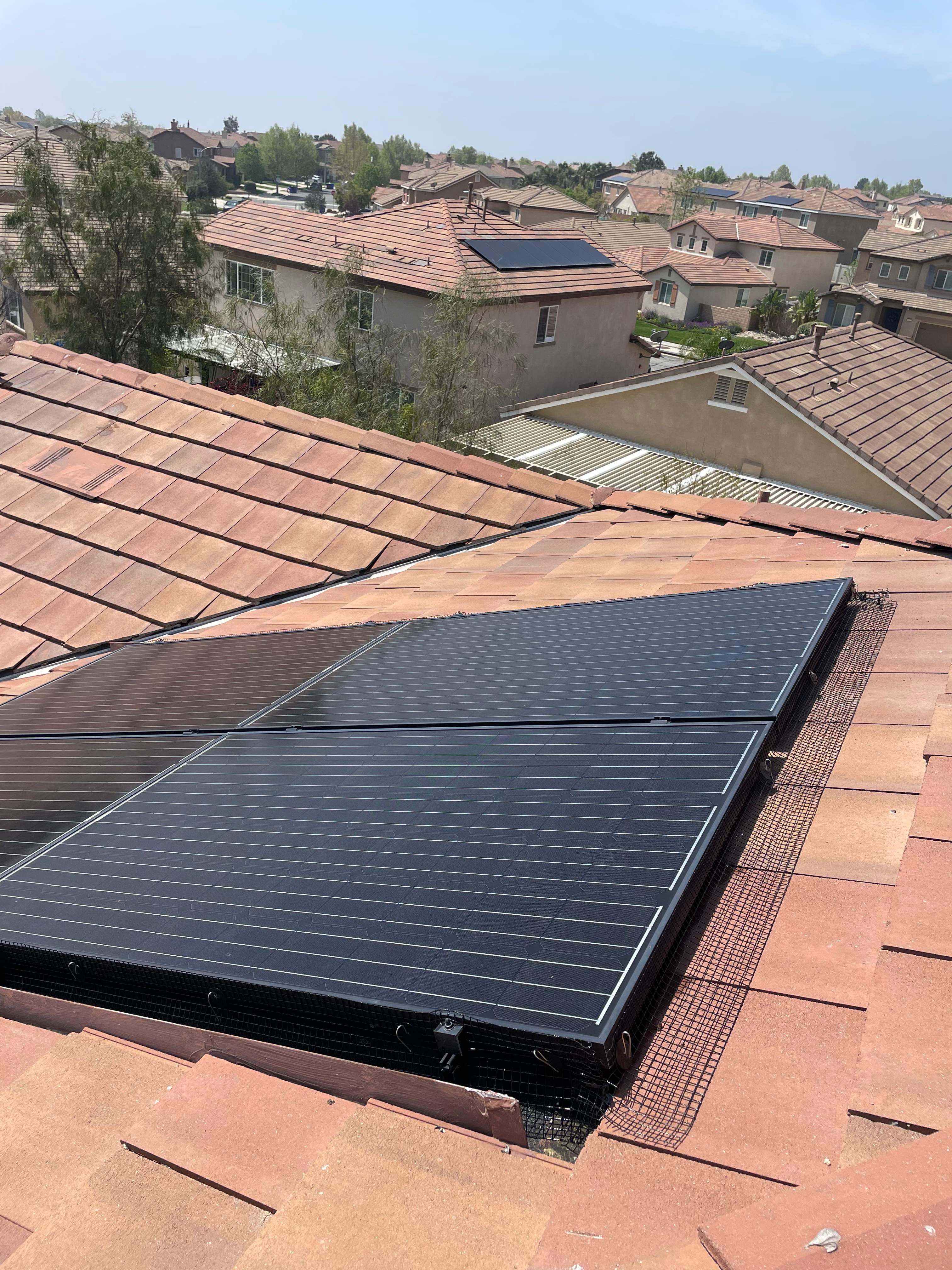 Completed Solar Panel Bird Proofing Project in San Bernardino Ca by Palm Coast Solar Cleaning