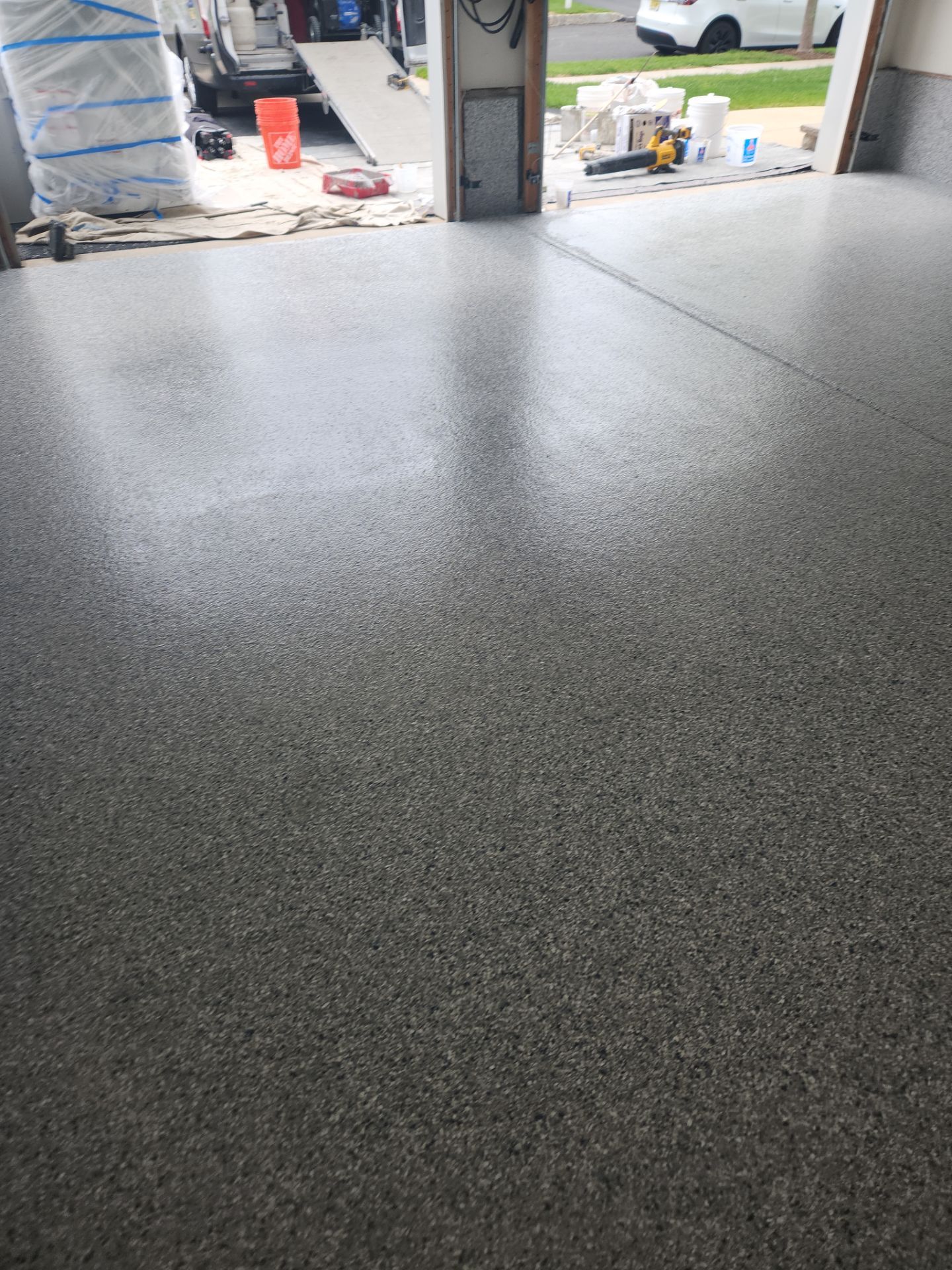 Hillsborough Township Garage Floor Coating with Multi-Colored Polyaspartic Flake by Spectrum Painting, LLC