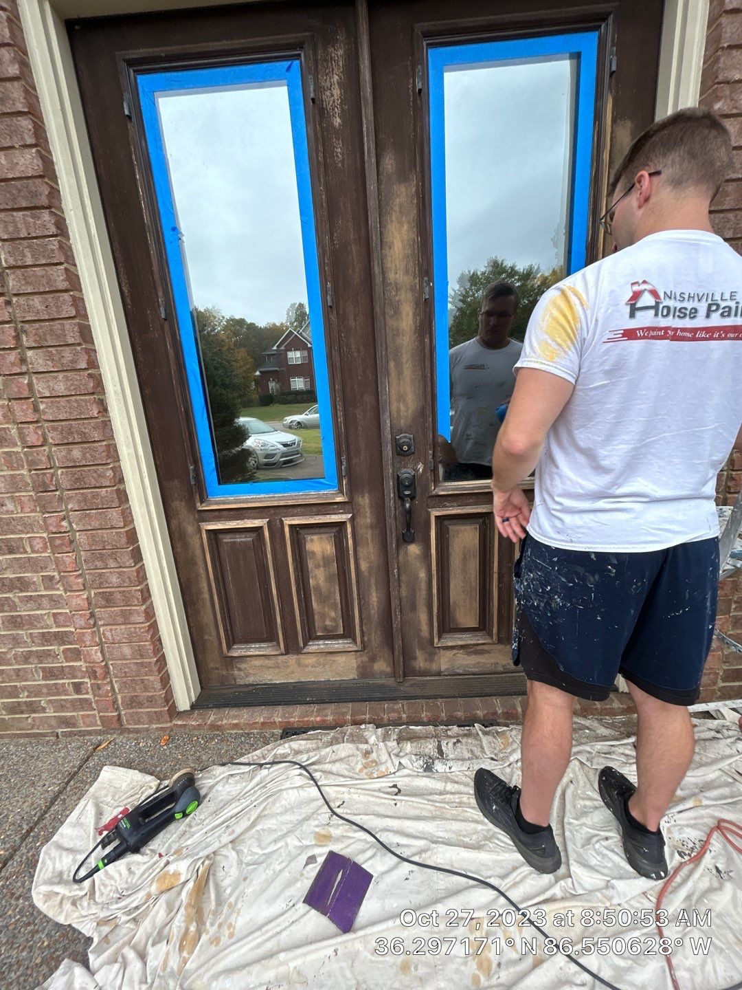 Front door refinishing  using Stain an Seal experts stain  by Nashville House Painters 